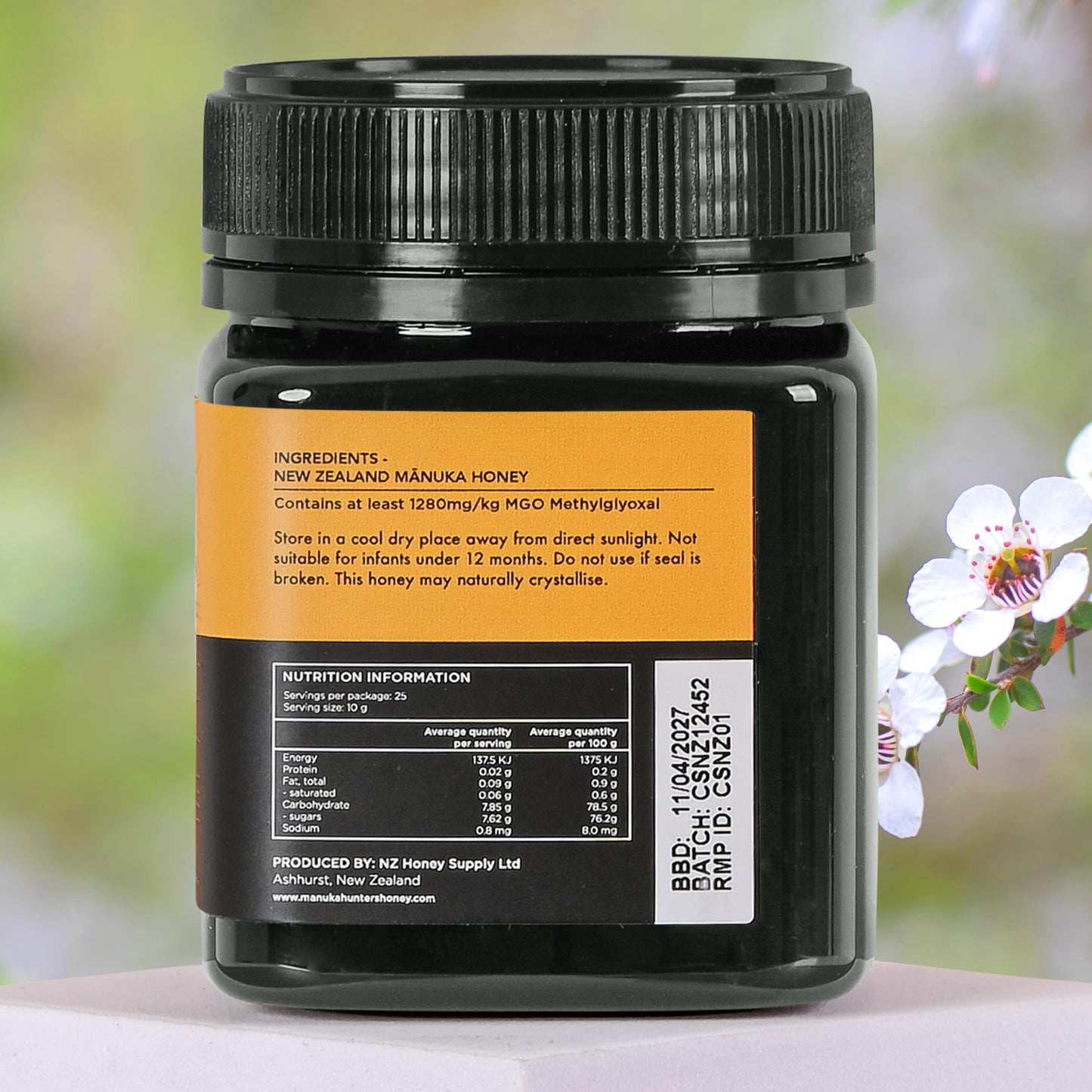 Manuka Hunters UMF 26+/MGO 1280+ Certified New Zealand Manuka Honey - 100% Pure Natural Sweetener - Gluten, Dairy Free - Ideal for Tea, Coffee, Smoothies, and Baking - Sustainable - 8.8oz/250g Jar - Medaid International