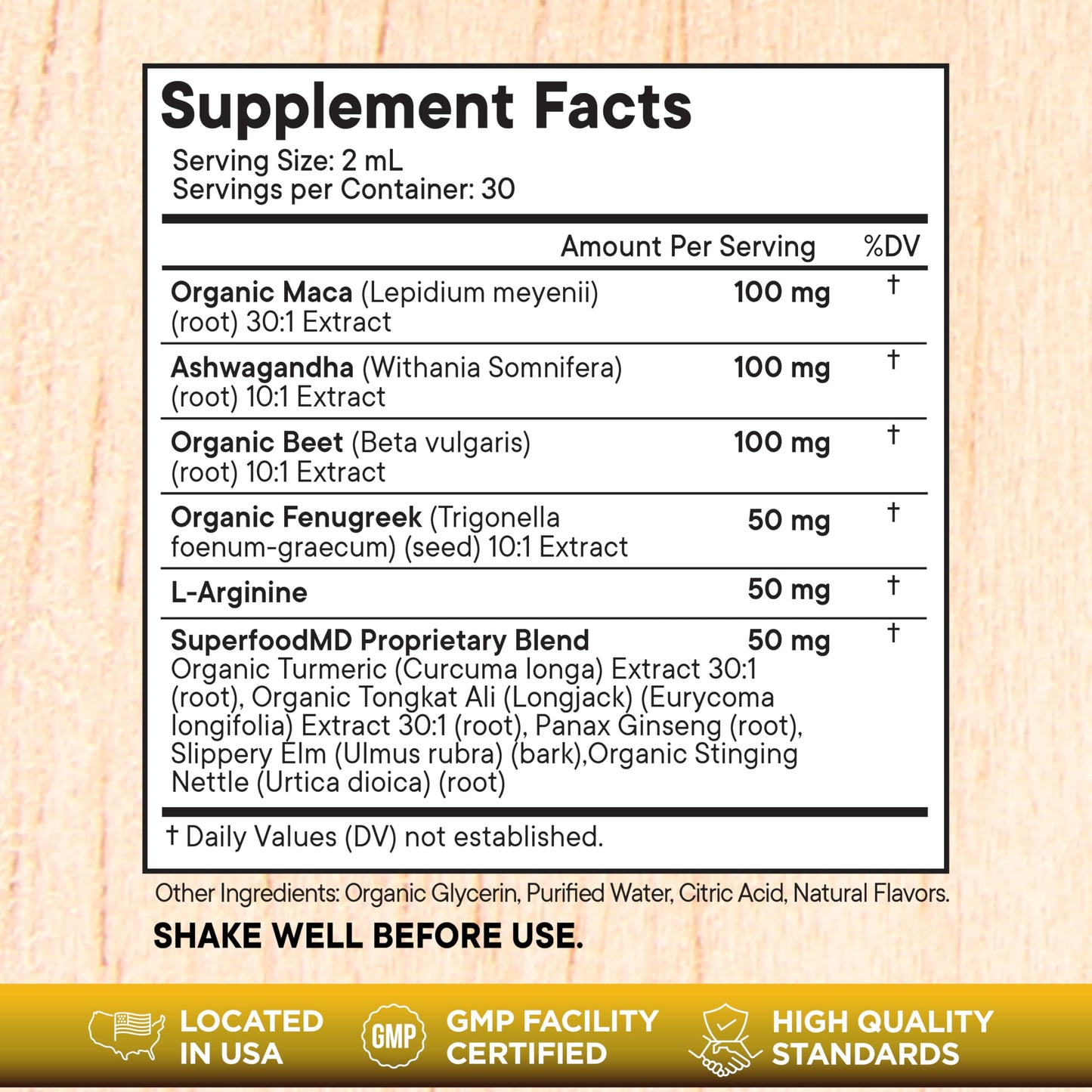 Superfood MD Maca Root Liquid Drops with Ashwagandha, Nettle, Fenugreek, Beet Root and L-Arginine Liquid Multivitamin for Women and Men - 4 Oz - Medaid International