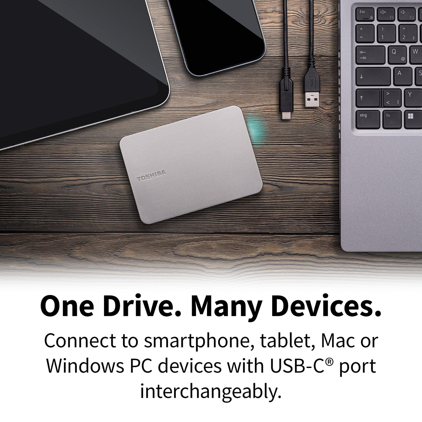 Toshiba Canvio Flex 1TB – Portable 2.5’’ External Hard Drive (HDD) for Mac, Windows PC, Smartphone and Tablet Use, Compatible with Most USB-C and USB-A Devices, Warm Silver (HDTX210ESCAA) - Medaid International