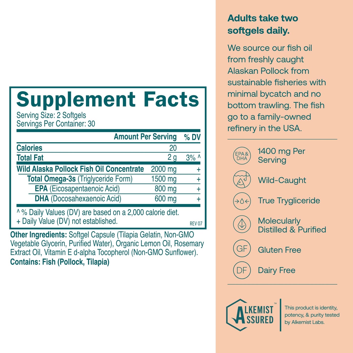 True Grace Omega-3 Fish Oil - 60 Softgels - 1400 mg EPA + DHA - Brain, Heart, Joint & Immune Health - Organic, Gluten Free, Soy Free - Medaid International