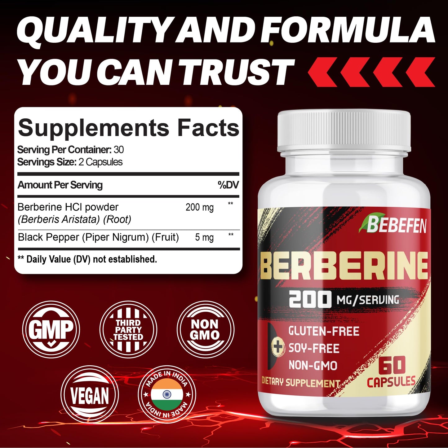 Berberine HCL Supplement 2000mg - Supports Immune System, Cardiovascular Health - Non GMO | Gluten Free - Medaid International
