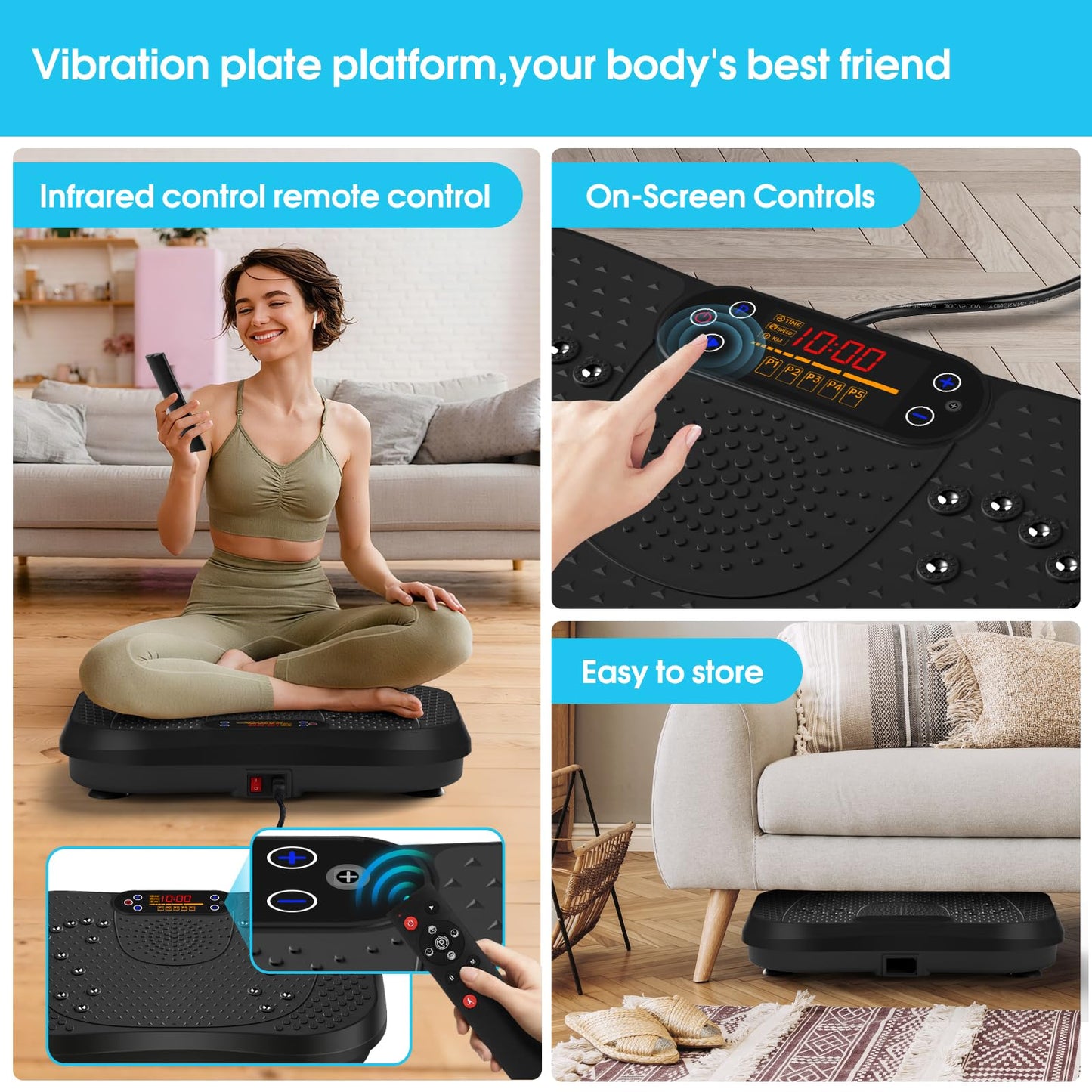 SoftGym Vibration Plate Exercise Machine for Lymphatic Drainage,Power Vibrate Stand Shake Board 450 Lbs Capacity Whole Body Workout Waver with Resistance Bands Weight Loss Gift for Women Men-Black