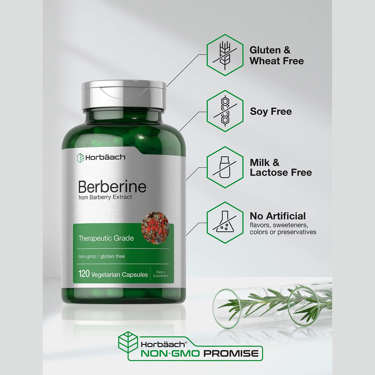 Horbaach Berberine HCL Supplement | 500mg | 120 Capsules | from Barberry Extract | Therapeutic Grade | Vegetarian, Non-GMO, Gluten Free - Medaid International