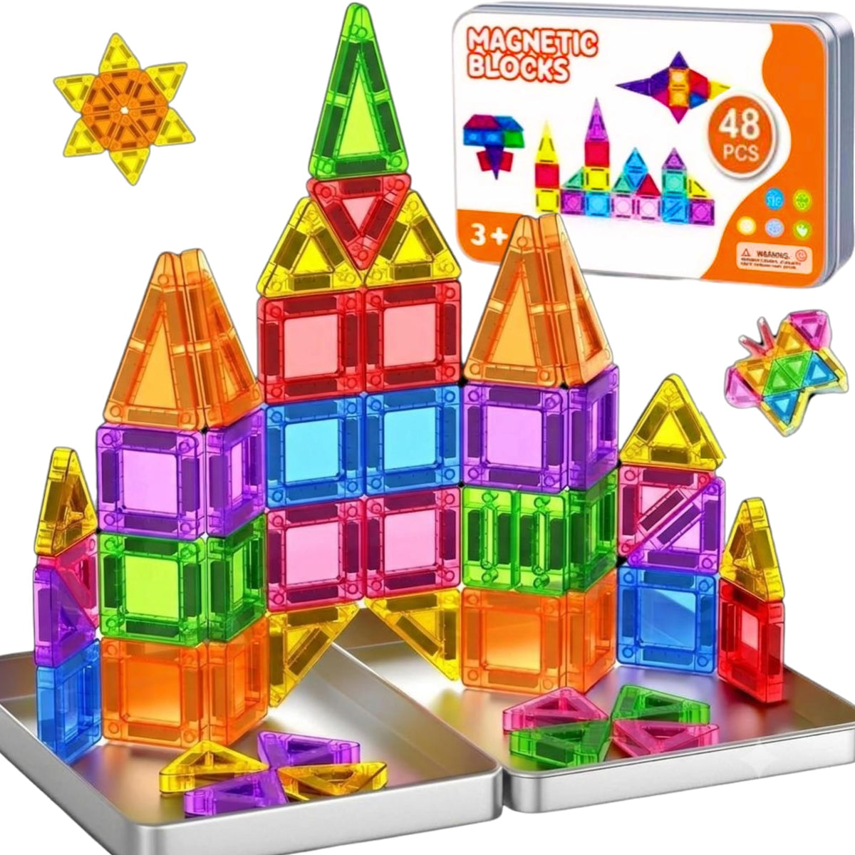 42 PCS Mini Magnetic Tiles Building Blocks Set, STEM Educational Construction Toy, Portable Travel Size with Compact Storage Box, for Boys and Girls 3+ Years (42-PCS)