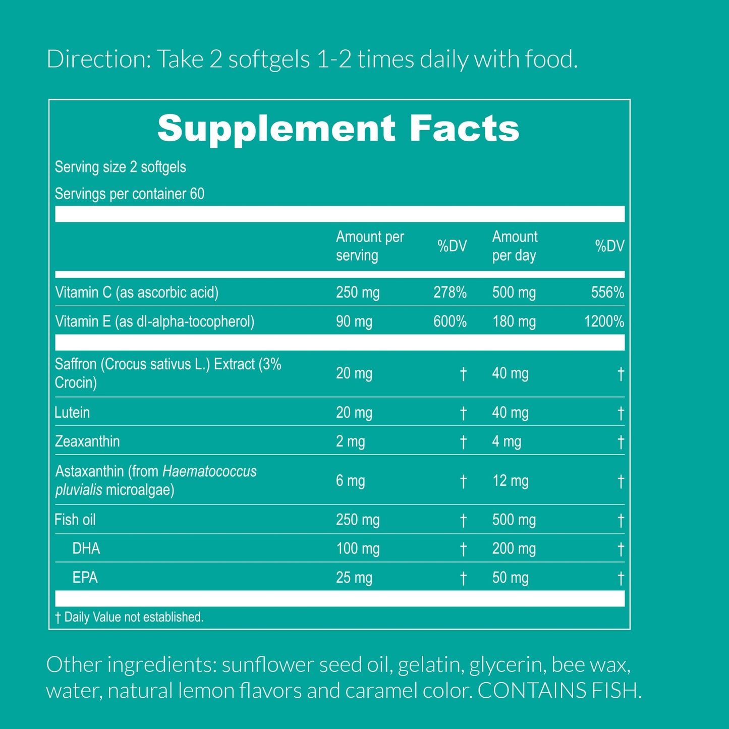 UpNourish AREDS 2+ - Advanced Eye Vitamin Supplement for Macular Health and Dry Eye - Lutein, Zeaxanthin, Saffron, Astaxanthin & DHA - Supports Eye Strain, Pressure, Night Vision - 120 softgels - Medaid International