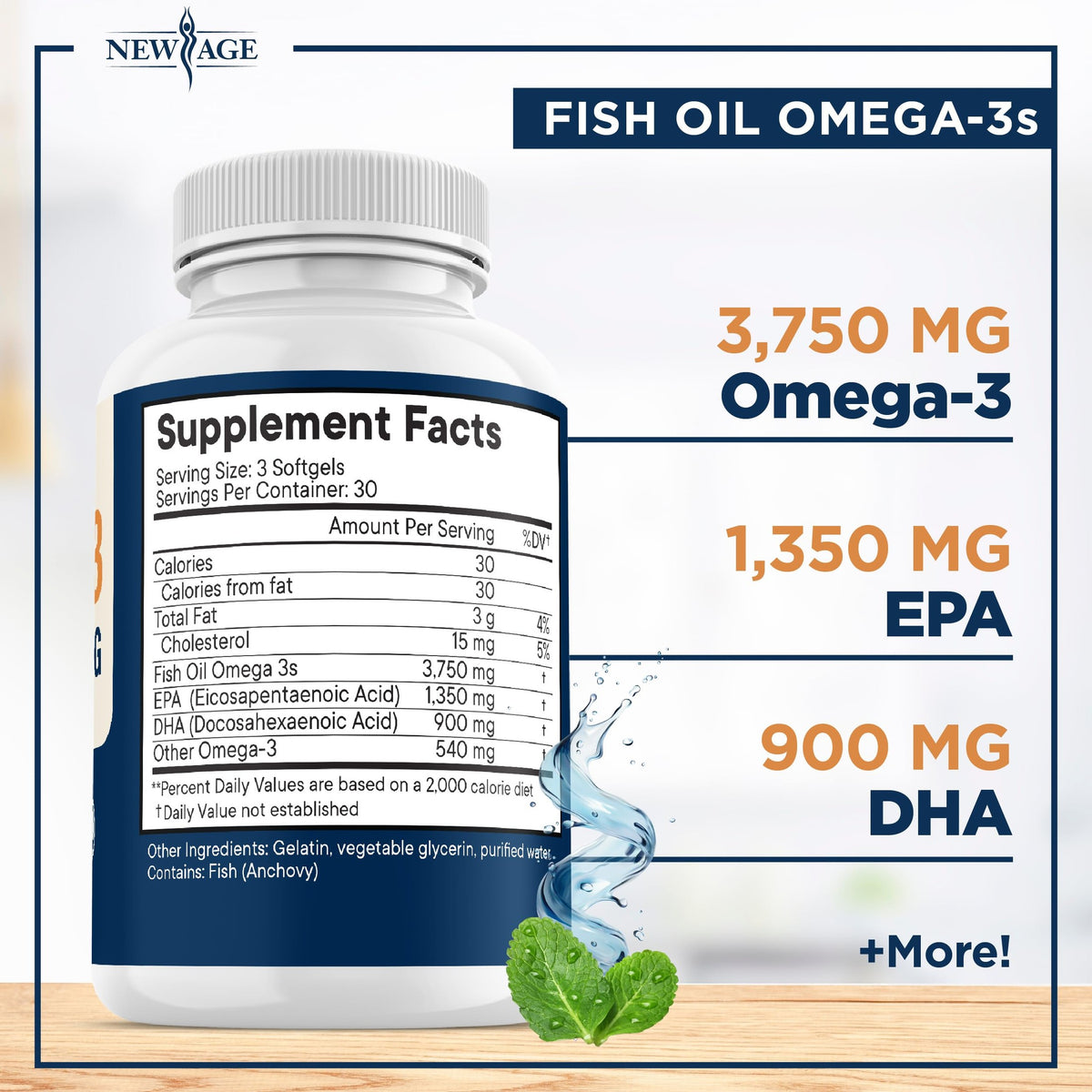 Triple Strength Omega 3 Fish Oil 3750 mg - EPA & DHA - Over 3000mg Omega-3 Fatty Acids - 1350mg EPA + 900mg DHA - Best Essential Fatty Acids, Burpless Fish Oil - 180 Count - Medaid International