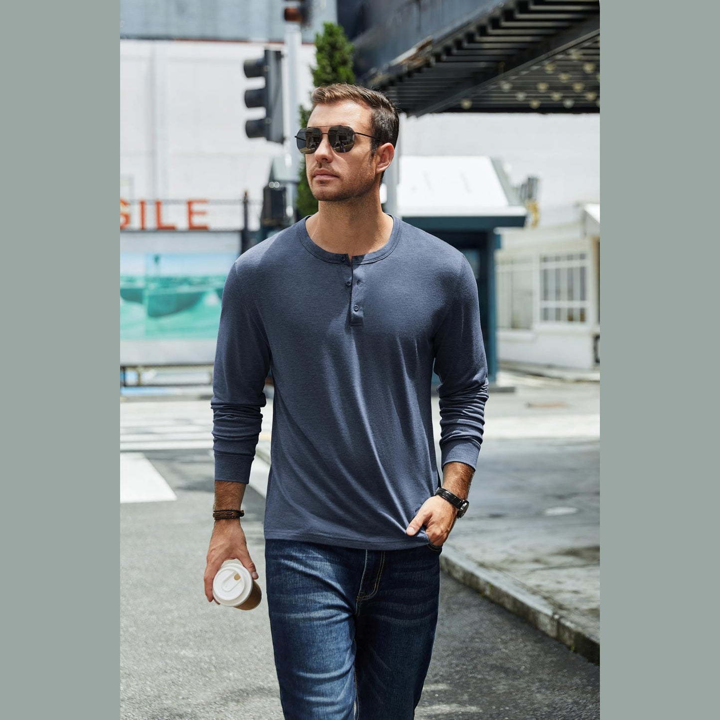 COOFANDY Men's Henley T-Shirt Long Sleeve Casual Slim Fit Stretch Tees Soft Henley Shirts Lightweight Fall Henley Pullover Tshirt Navy Blue - Medaid International