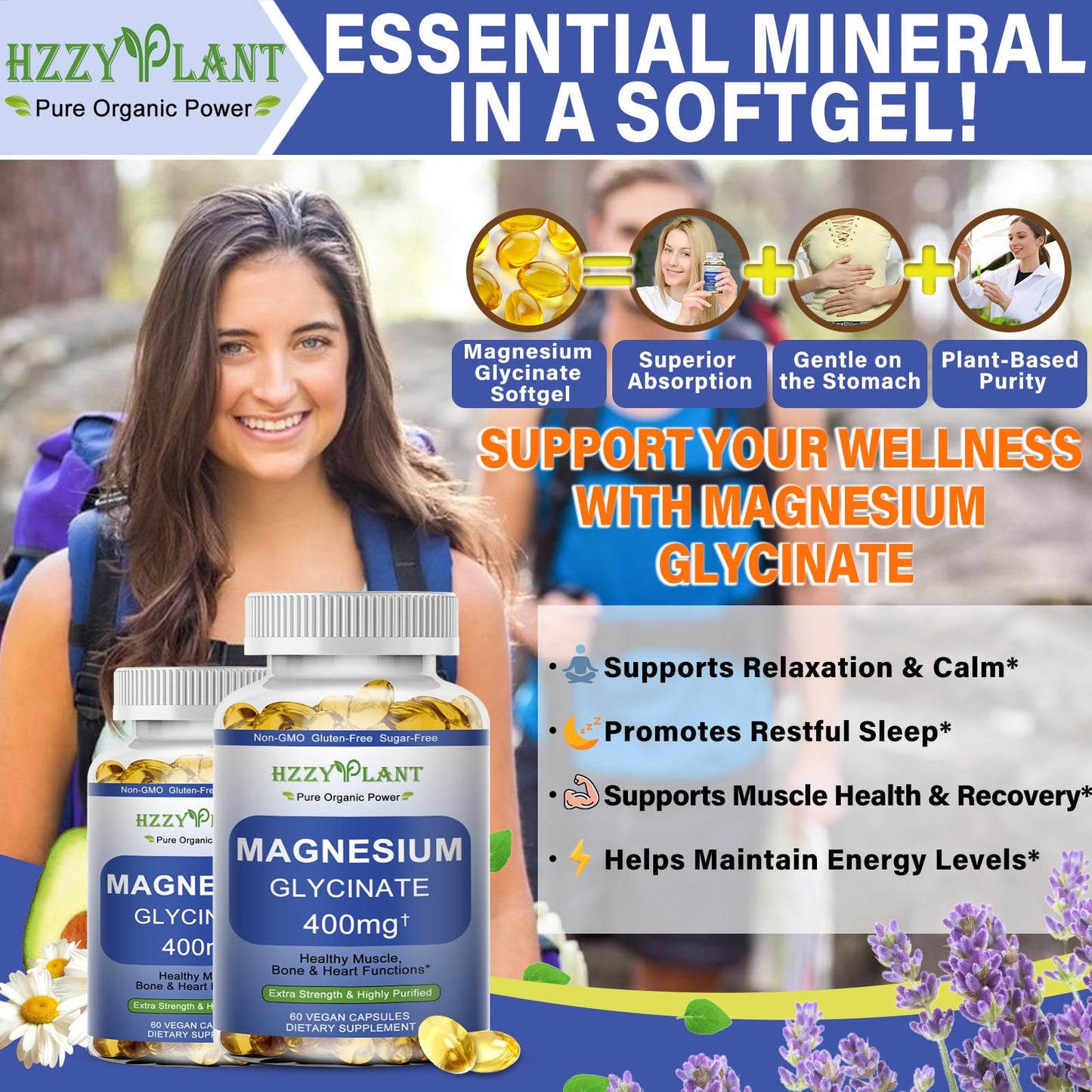 Magnesium Glycinate Softgels, High Absorption Magnesium Glycinate 400mg Supplement for Muscle, Heart, Sleep & Bone Support, Bisglycinate Softgel Capsules Supplement, Vegan, Non-GMO, 2 Month Supply - Medaid International