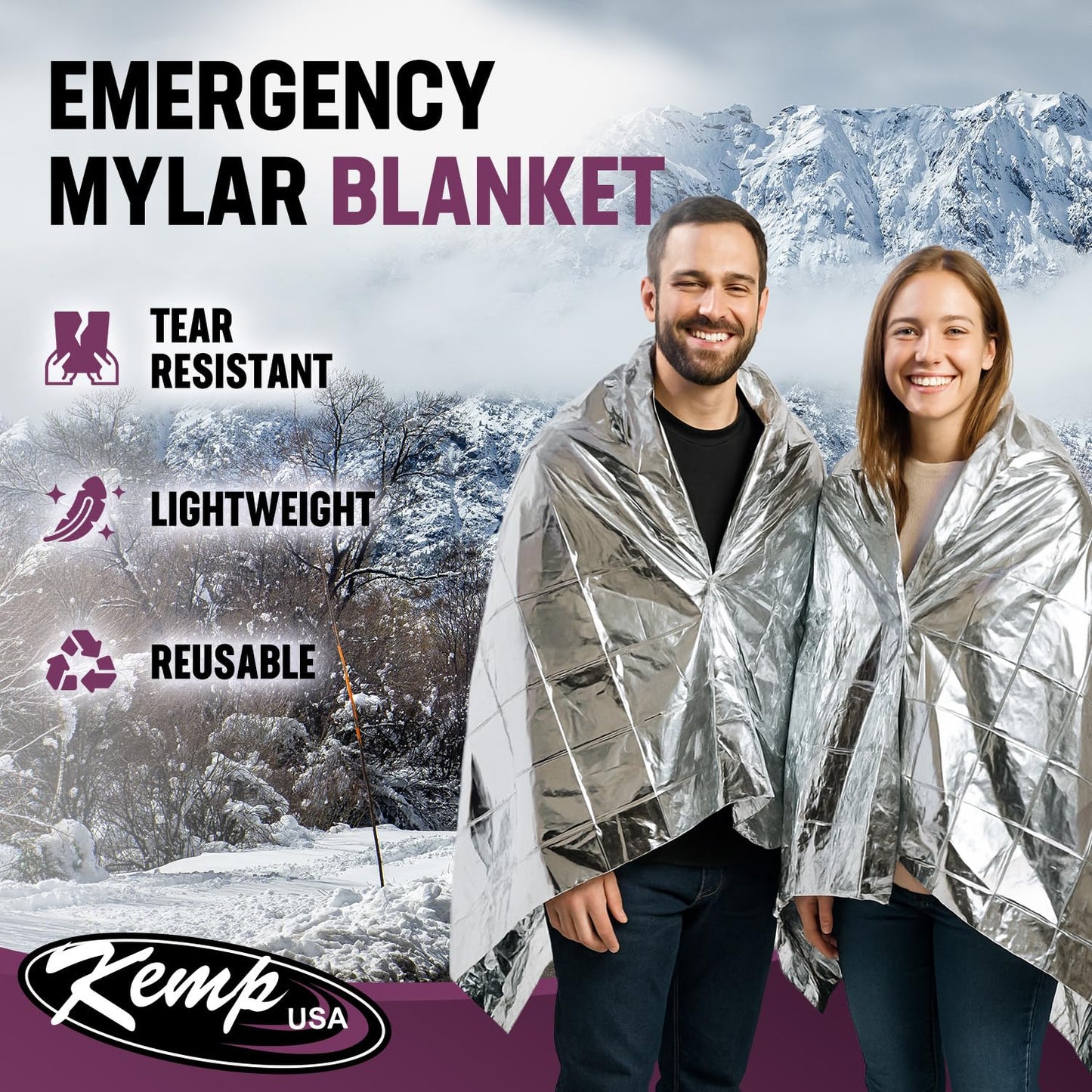Kemp USA Emergency Mylar Blanket Pack of 25 Lightweight Thermal Reflective Survival Blanket First Aid Disaster Preparedness Camping Vehicle Bug Out Bag Emergency Supply Gear