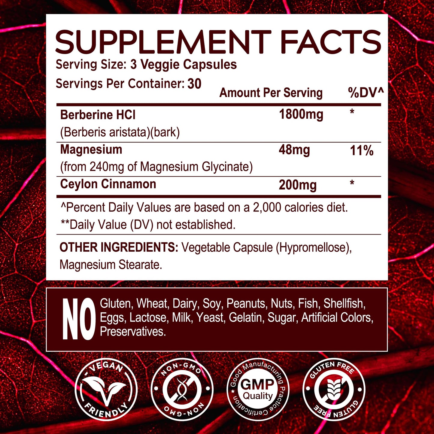 MuseBeam Berberine HCL Magnesium Glycinate Supplement - 1800mg High Purity Capsules with Ceylon Cinnamon - Vegan Friendly Non-GMO Gluten-Free Sugar Free Pill for Men Women - Medaid International