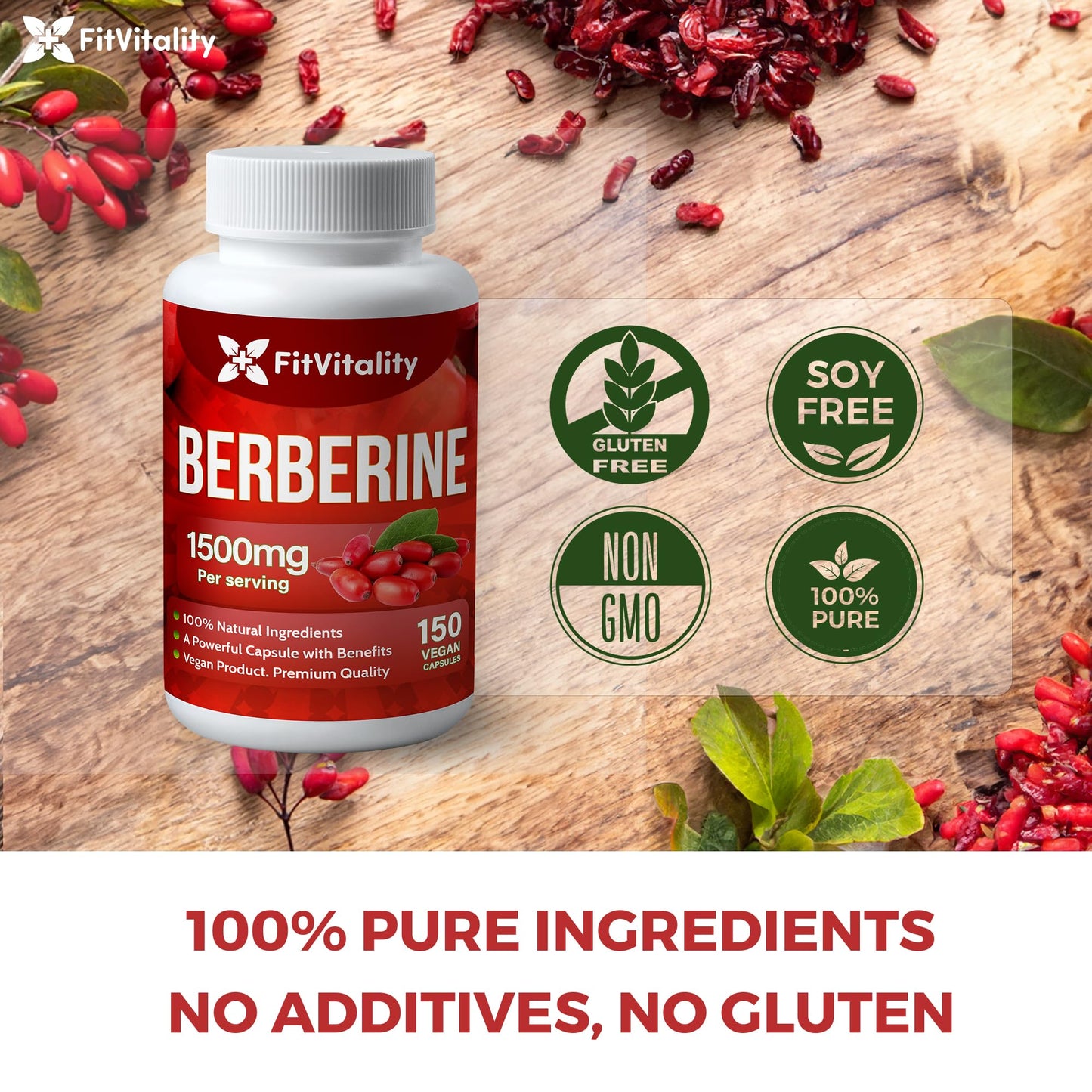Premium Berberine Supplement, 150 Capsules – 50 Days Supply, 1500mg Berberine Per Serving, Berberine HCI, Made from 100% Pure & Natural Ingredients, Non-GMO, Gluten-Free. - Medaid International