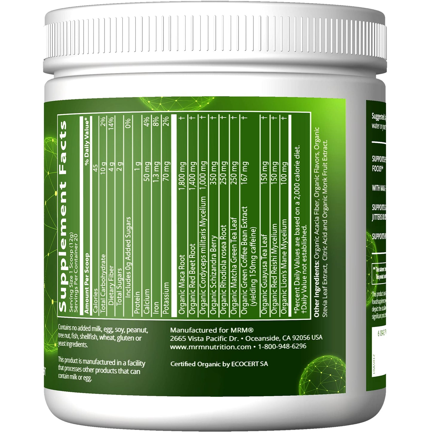 MRM Nutrition Organic Pre-Workout Powder | Black Cherry Flavored | Superfoods + 150mg Natural Caffeine + adaptogens | Clean Energy + Focus| Healthy Blood Flow | Vegan + Non-GMO | 20 Servings - Medaid International