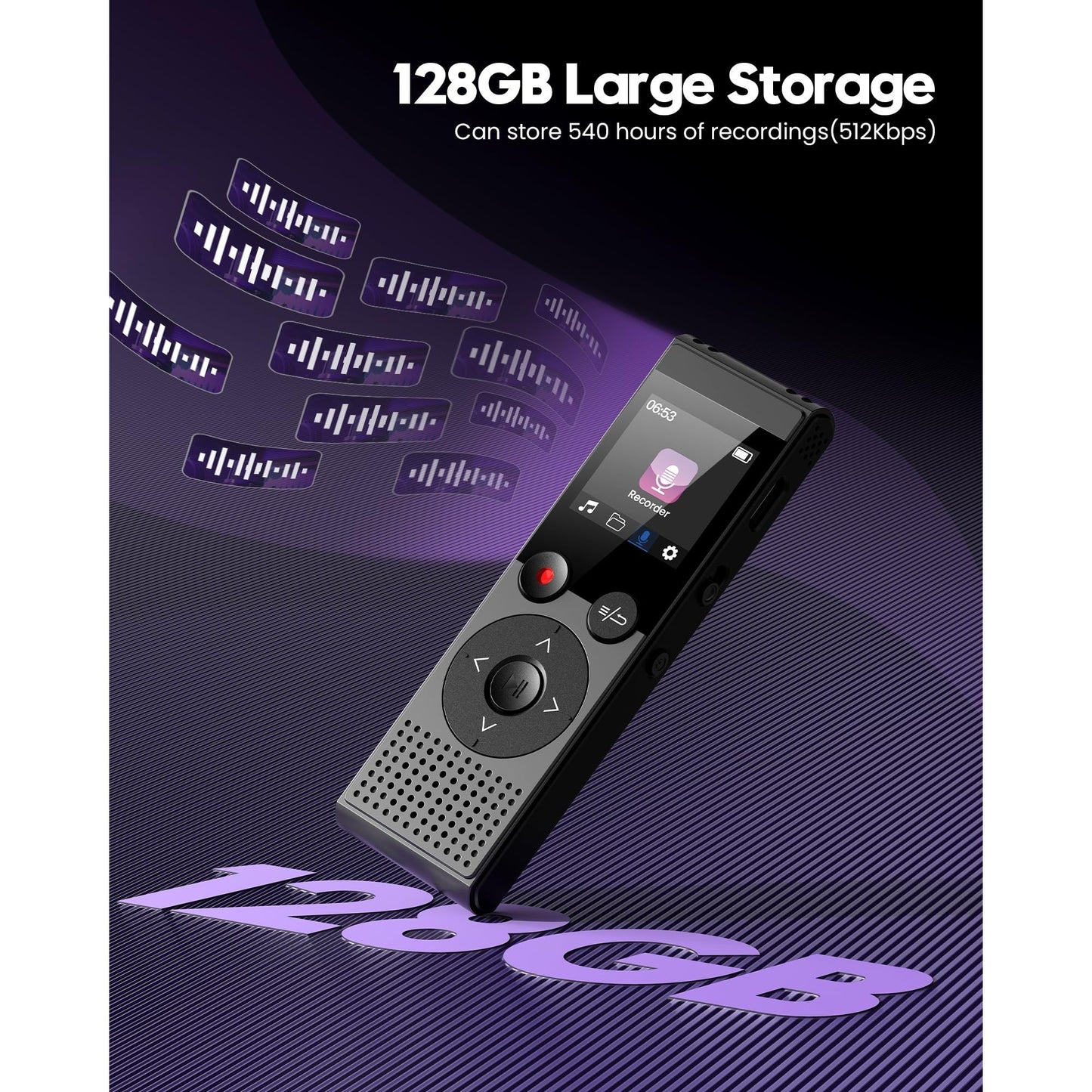 128GB Digital Voice Recorder - 3072 Kbps HD Recording Voice Recorder with Playback Dual Microphone A-B Repeat Recording Monitoring & Noise Reduction Voice Activate Recording & lock screen key - QIUOIO - Medaid International