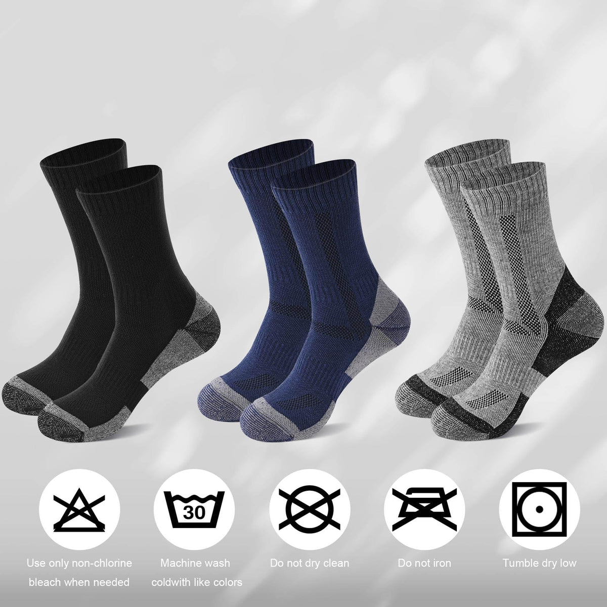 TERRIFI Merino Wool Hiking Socks, 3 Pairs Thick Warm Crew Socks with Cushioning, Thermal Winter Boot Socks for Cold Weather Trekking, Camping & Outdoor Activities