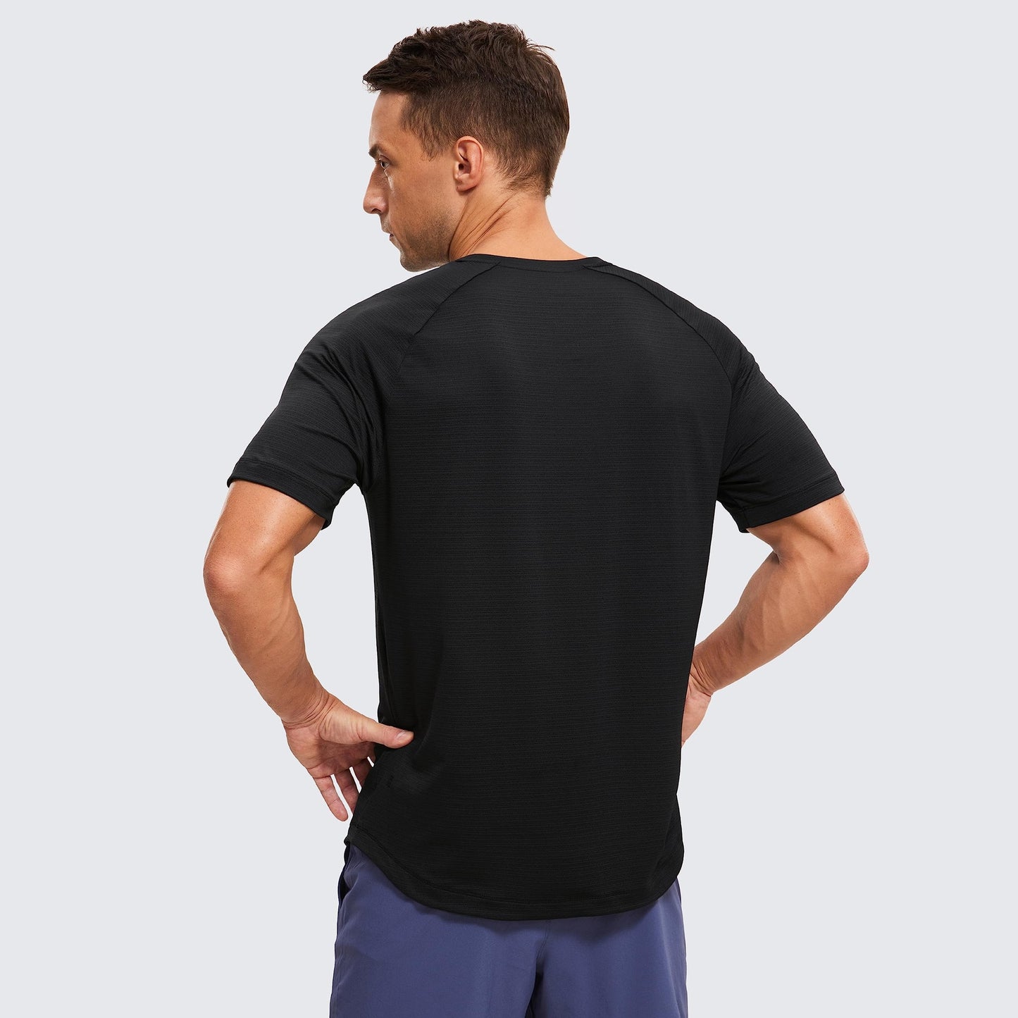 CRZ YOGA Mens Lightweight Athletic T-Shirts Moisture Wicking Running Workout Shirt Short Sleeve Gym Tops Black X-Large - Medaid International