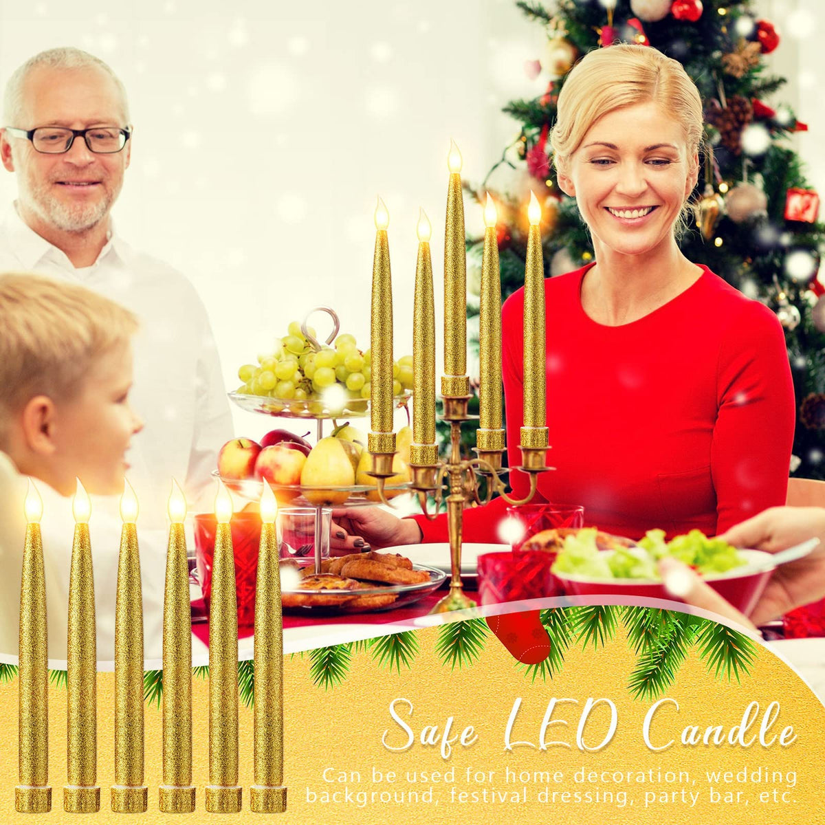KASTWAVE LED Taper Candles, 12 Pcs 19cm Long LED Flameless Flickering Window Candles Battery Operated White Candle Sticks for Diwali for Diwali Home, Restaurant, Wedding, Display Stand Ornaments Decor