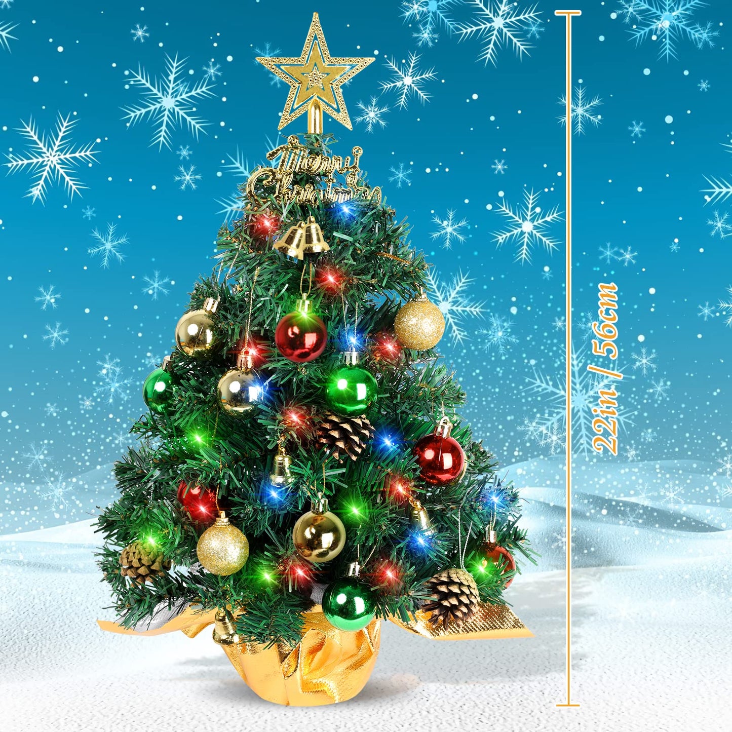 AGIRL Tabletop Christmas Tree 22 Inch Mini Artificial Christmas Tree with 30 LED String Lights, Star Tree, Tabletop Small Xmas Tree for Holiday Indoor DIY Christmas Decor - Medaid International