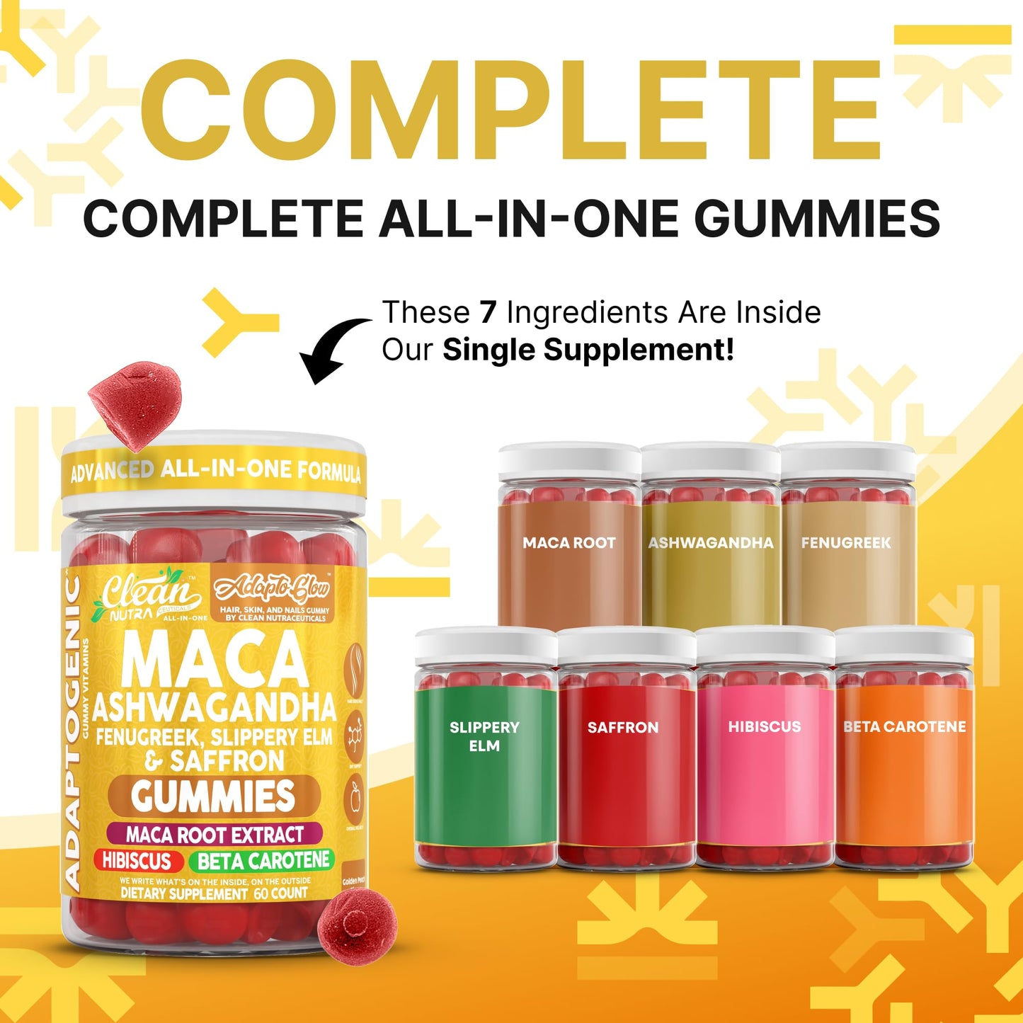Clean Nutra Maca Root Gummies Ashwagandha Fenugreek Slippery Elm Saffron Hibiscus Beta Carotene Vitamin A for Women Macaroot Extract 60 Gummies Vegan Adaptogen Supplement Gummy Non GMO - Medaid International