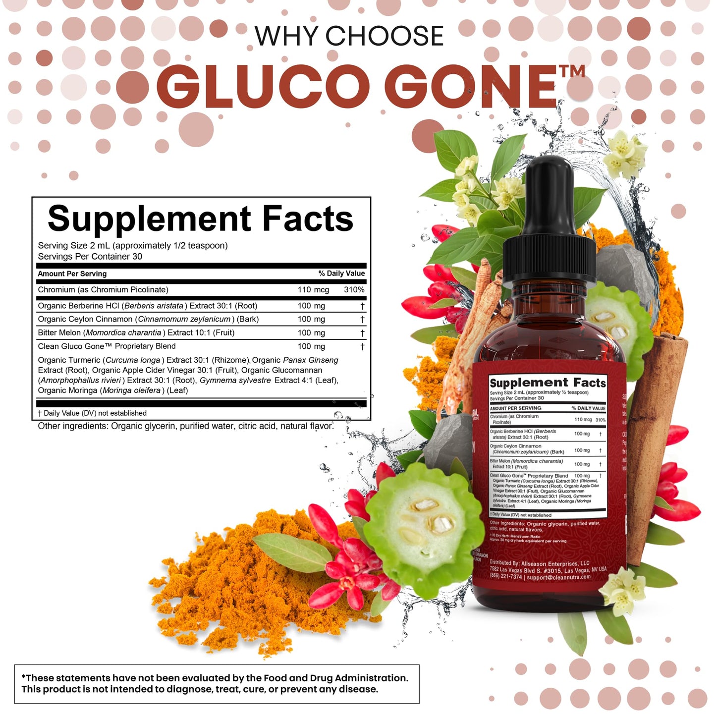 Clean Nutra Berberine with Ceylon Cinnamon Supplement Liquid Drops + Bitter Melon Extract, Glucomannan, Gymnema, Chromium, Turmeric, Organic Panax Ginseng, Moringa GLP-1 Support - Medaid International
