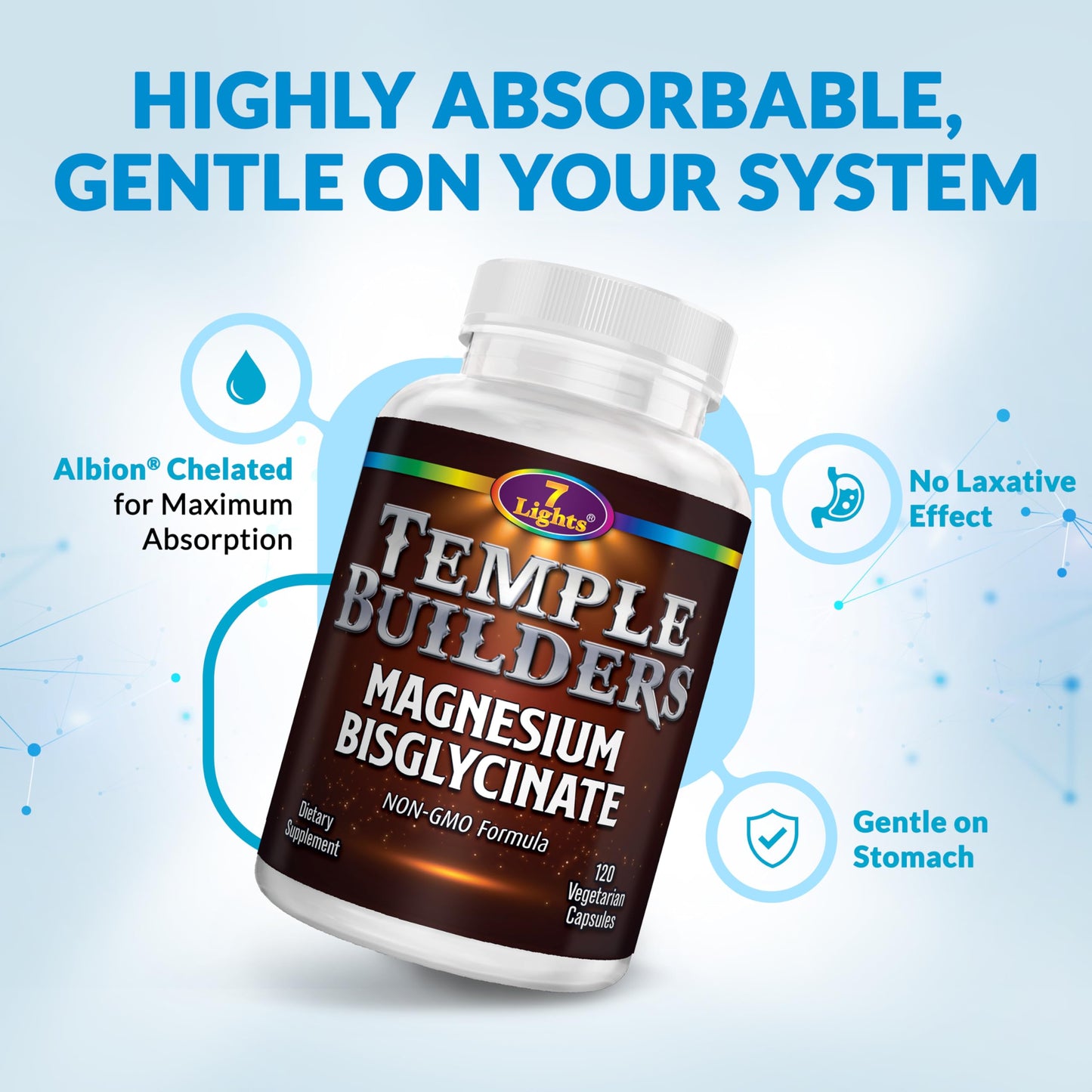Magnesium Bisglycinate 200mg – High Absorption, Gentle on Stomach – Chelated Magnesium Glycinate for Sleep, Stress, Muscle Relaxation & Heart Health – Non-GMO, Vegan, 120 Capsules – 7 Lights Nutrition - Medaid International