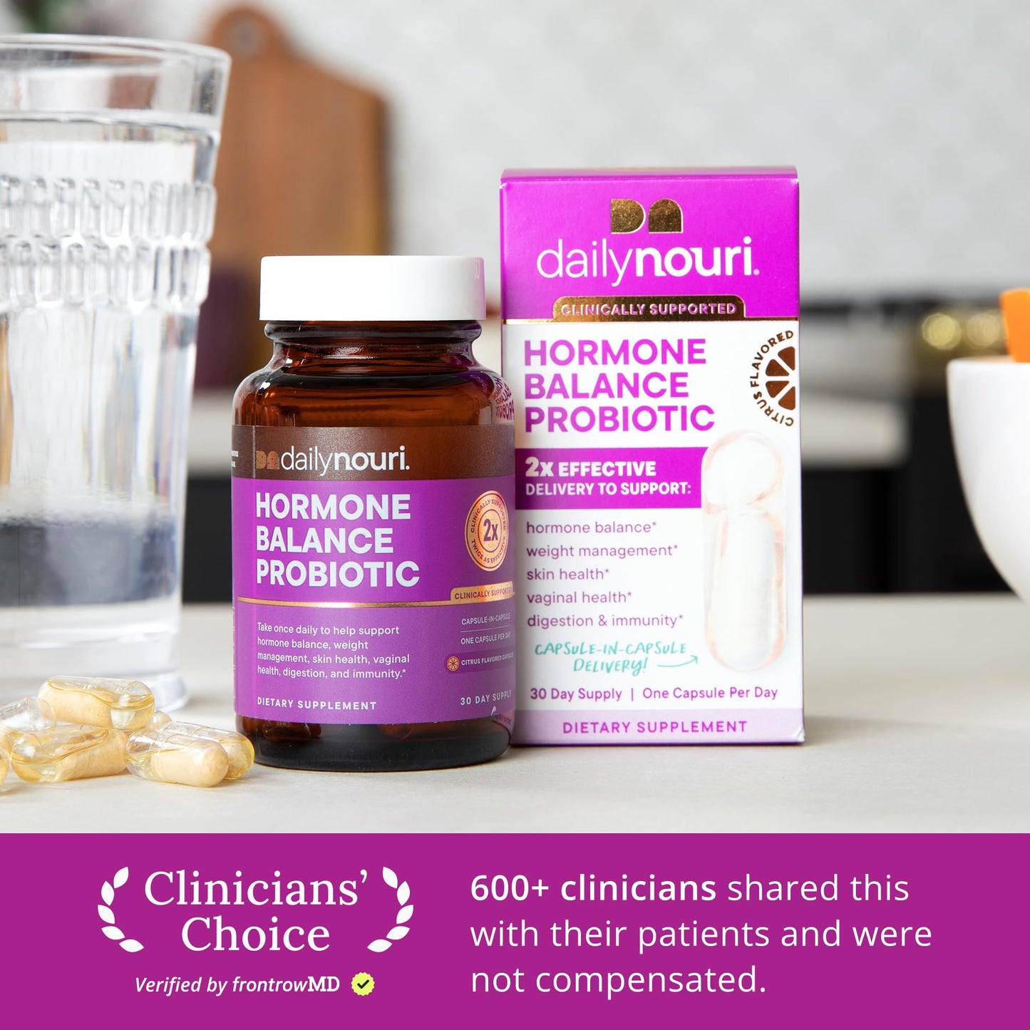 Daily Nouri Hormone Balance Probiotic for Women | Supports Healthy Estrogen, PMS, PCOS, Perimenopause, Vaginal pH, Yeast, Gut Health, Skin & Immunity | 7 Strains + Vegan Omega Oil | 30-Day Supply - Medaid International