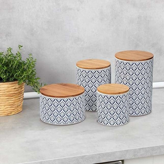 Ceramic box with blue and white Mediterranean ornament pattern by Wenko