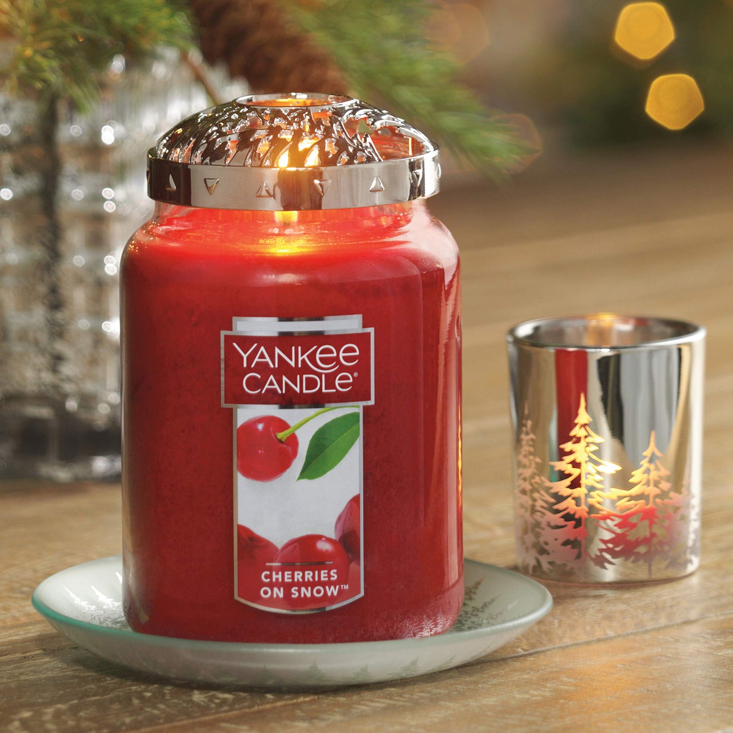 Yankee Candle Cherries On Snow Scented, Classic 22oz Large Jar Single Wick Candle, Over 110 Hours of Burn Time - Medaid International