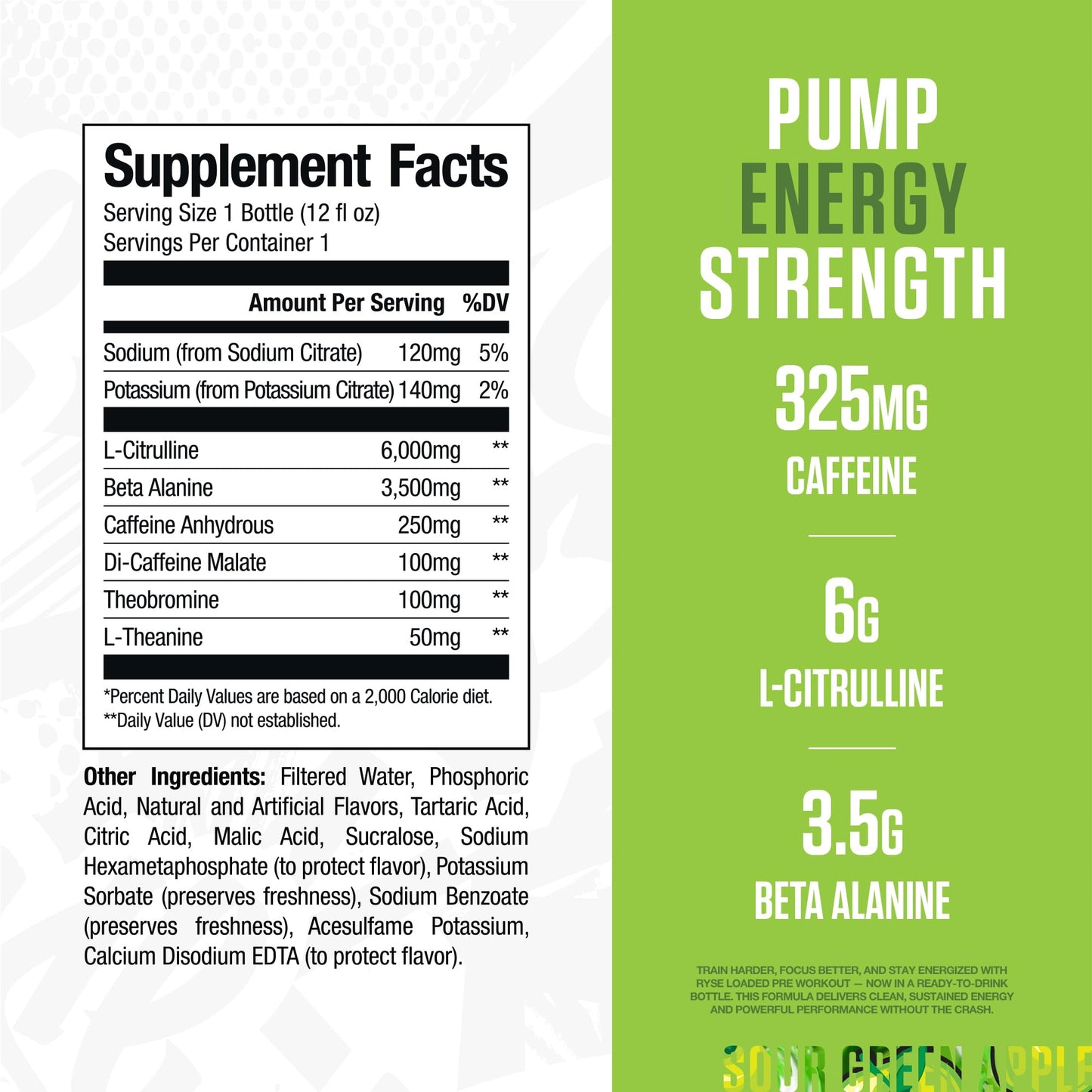 RYSE Loaded Pre Workout Drink - Sour Punch Green Apple - Sugar-Free, Ready to Drink Energy Supplement with 325mg Caffeine, Citrulline & Beta Alanine for Focus & Pump - 12 fl oz Bottles (Pack of 12) - Medaid International