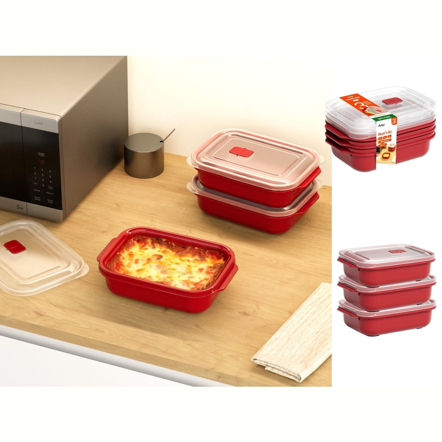 3 Pieces Set Heat'n Go Food Containers 1300 ml