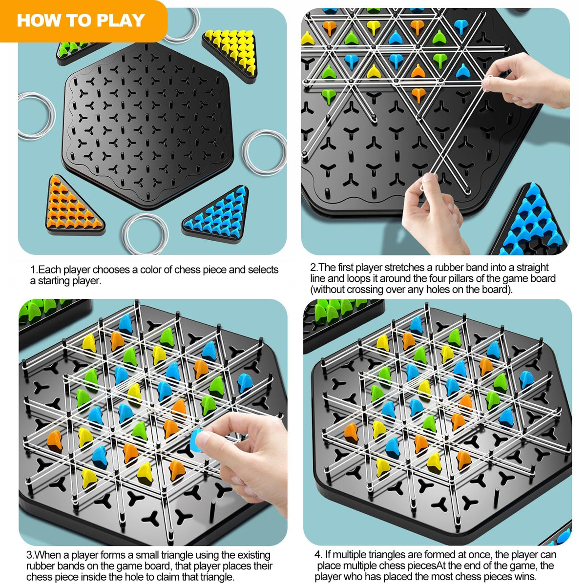KASTWAVE Chain Triangle Chess Game, Triggle Board Game, Triggle Rubber Band Game, Triangle Chain Chess Game Set, Family Interactive Board Game, for Toddlers, Kids, Adults, Family, Party