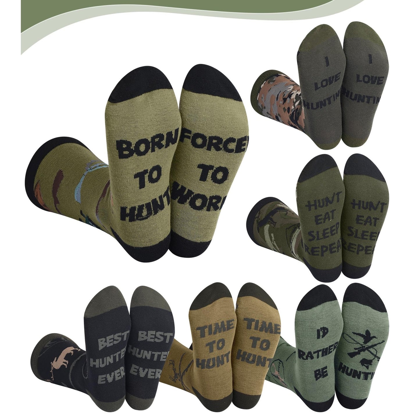 Eurzom 6 Pairs Funny Hunting Socks for Men Hunters Novelty Cotton Crew Socks Birthday Xmas Gift Accessories for Hunting Lover(Classic Color) - Medaid International