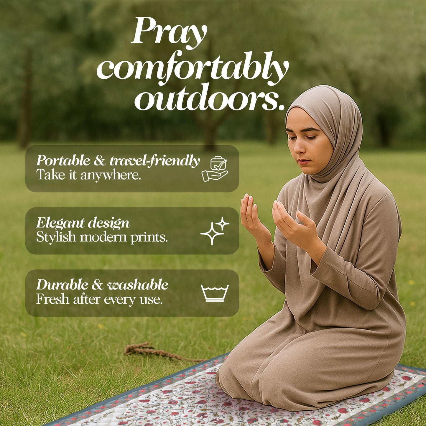 The Linen Company Prayer Mat - Thick Padded & Foldable Travel Prayer Mat - Ideal for Home, Office & Mosque Use - Portable & Machine Washable with Modern Design - Best as Islamic/Umrah Gift - Samarkand - Medaid International