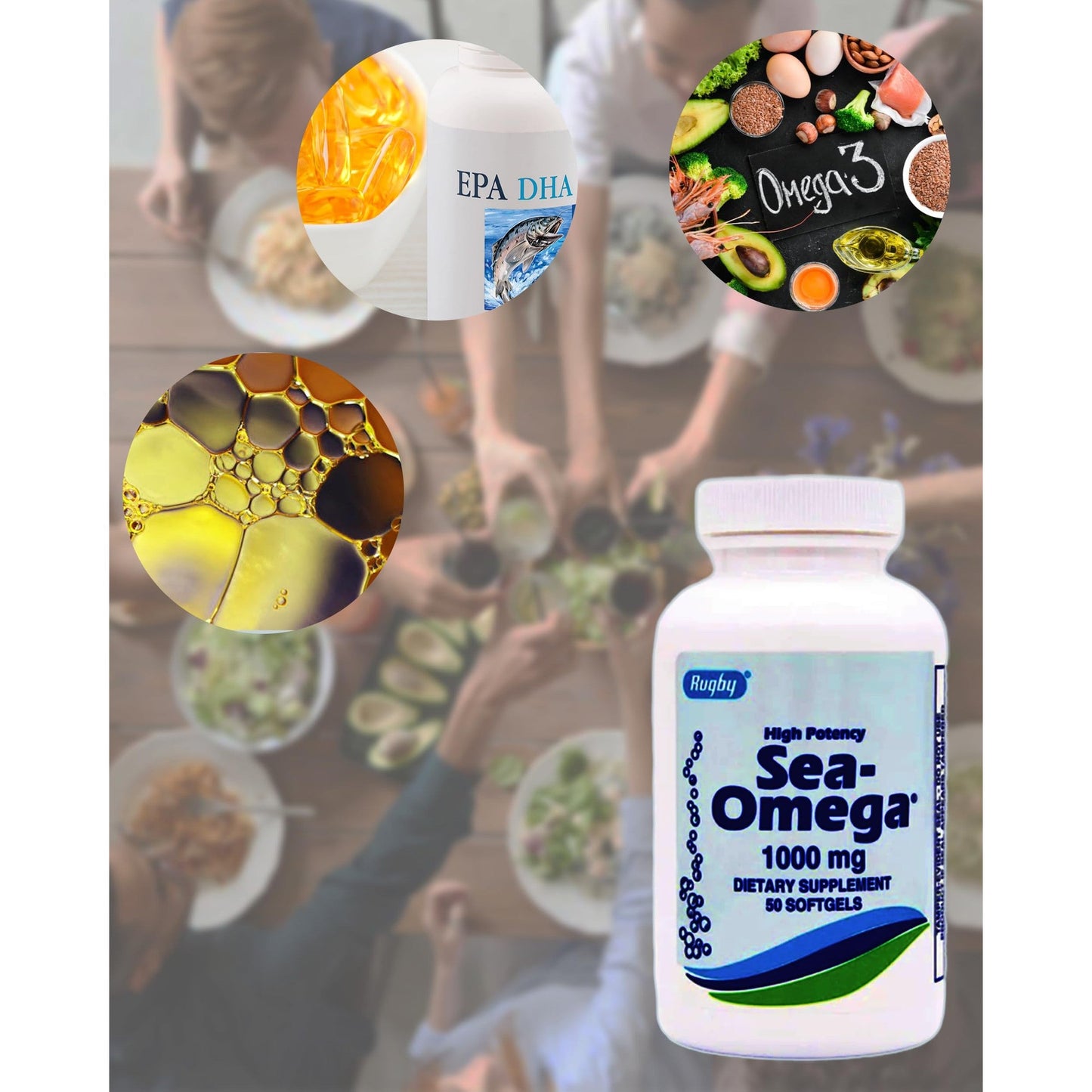 1000mg Natural Hiccupsless Fish Oil Concentrate by Rugby Sea Omega 3 Made in USA for Men/Women,50 Rapid Release Softgels,EPA 300mg,DHA 200mg,Fatty Acid Supplements for Brain/Eye/Heart/Hair/Skin Health - Medaid International