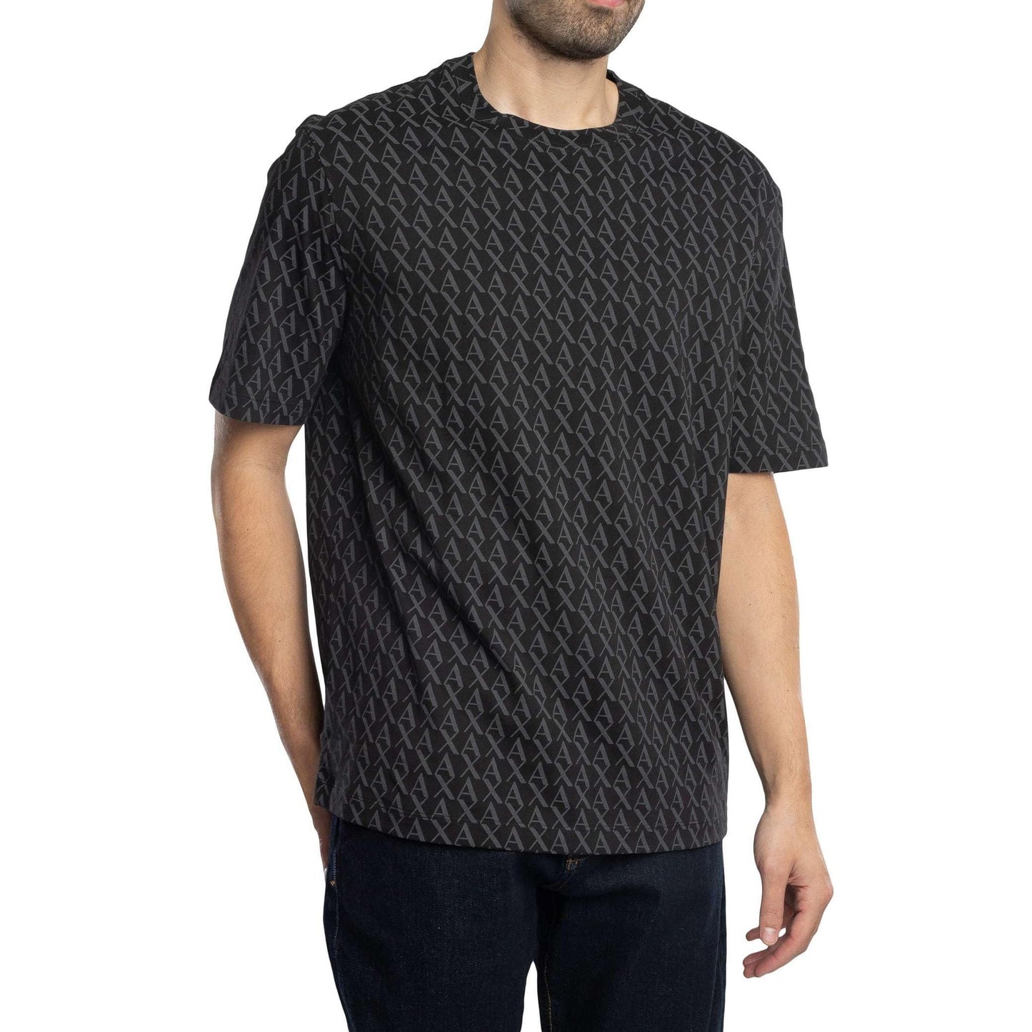 Armani Exchange Men's All Over Logo Tee, Black/Black Allover, Medium - Medaid International