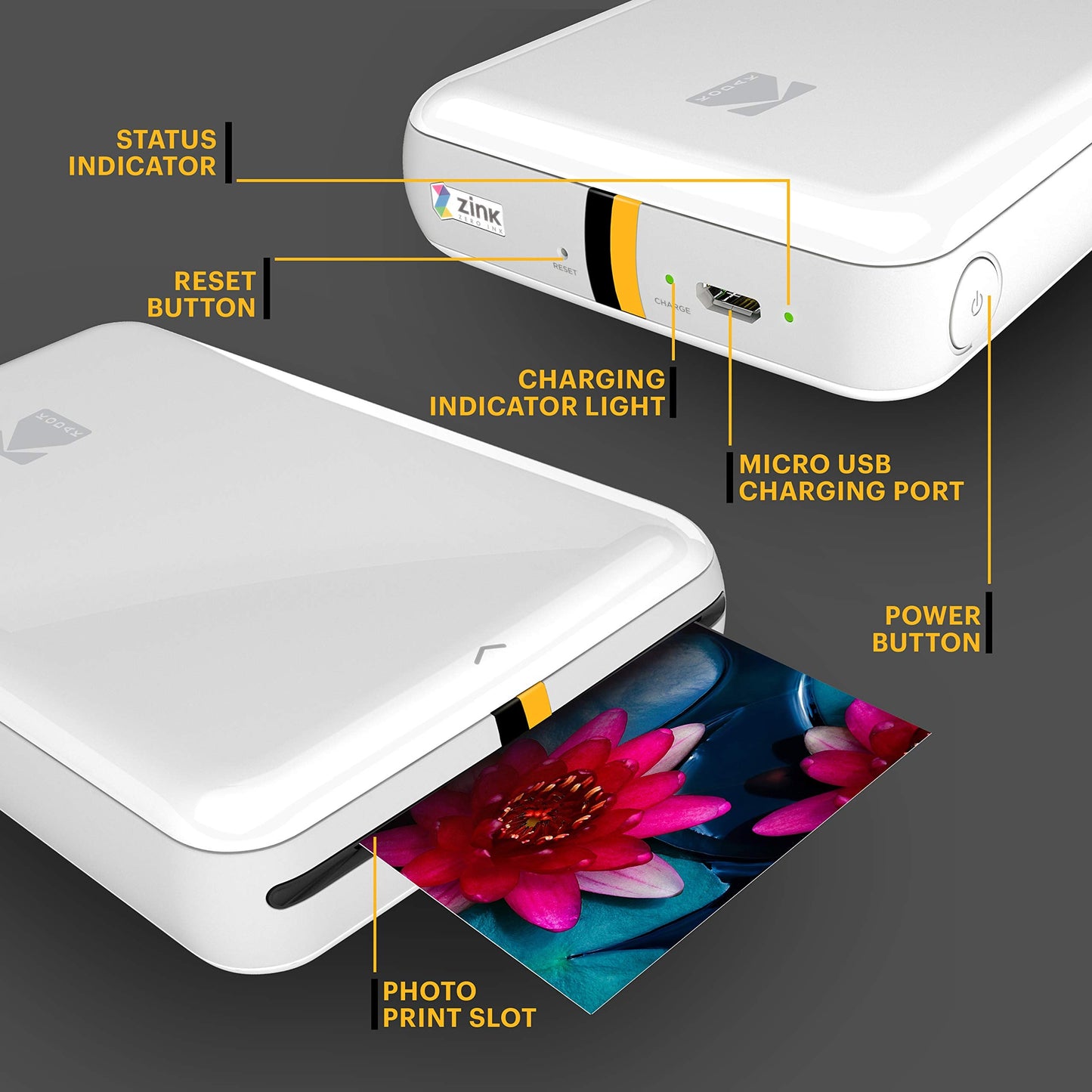 KODAK Step Instant Smartphone Photo Printer - Portable Mini Color Wireless Mobile Printer - Zink 2x3” Sticky-Back Photos - Bluetooth Compatible with iOS & Android Devices - Fun Editing App - White - Medaid International