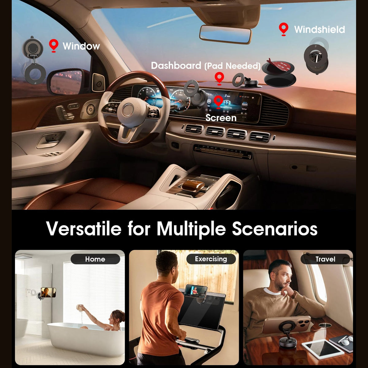REOKILY 2026 Upgraded Vacuum Magnetic Car Phone Holder 360° Reinforced 96LBS Ultra Suction Cup Phone Mount for MagSafe Cell Phone Holders for Your Car/Gym/Mirror Mount for iPhone & Android - Medaid International