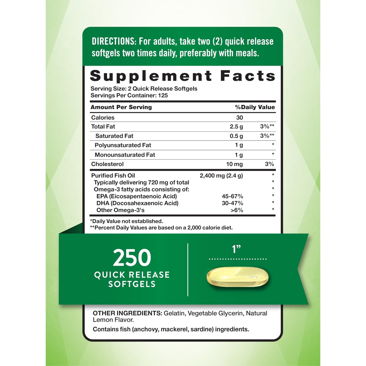 Nature's Truth Burpless Fish Oil 2400mg | 250 Softgels | 720 mg Omega 3 | Natural Lemon Flavor Pills | Non-GMO & Gluten Free Supplement - Medaid International