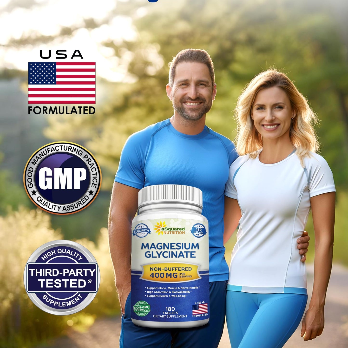 aSquared Nutrition Magnesium Glycinate 400mg - 180 Tablets - Max Strength Magnesium Bisglycinate Supplement -Maximum Bioavailability & Absorption-Non-GMO -Not Buffered-Supports Muscles, Bones & Heart - Medaid International