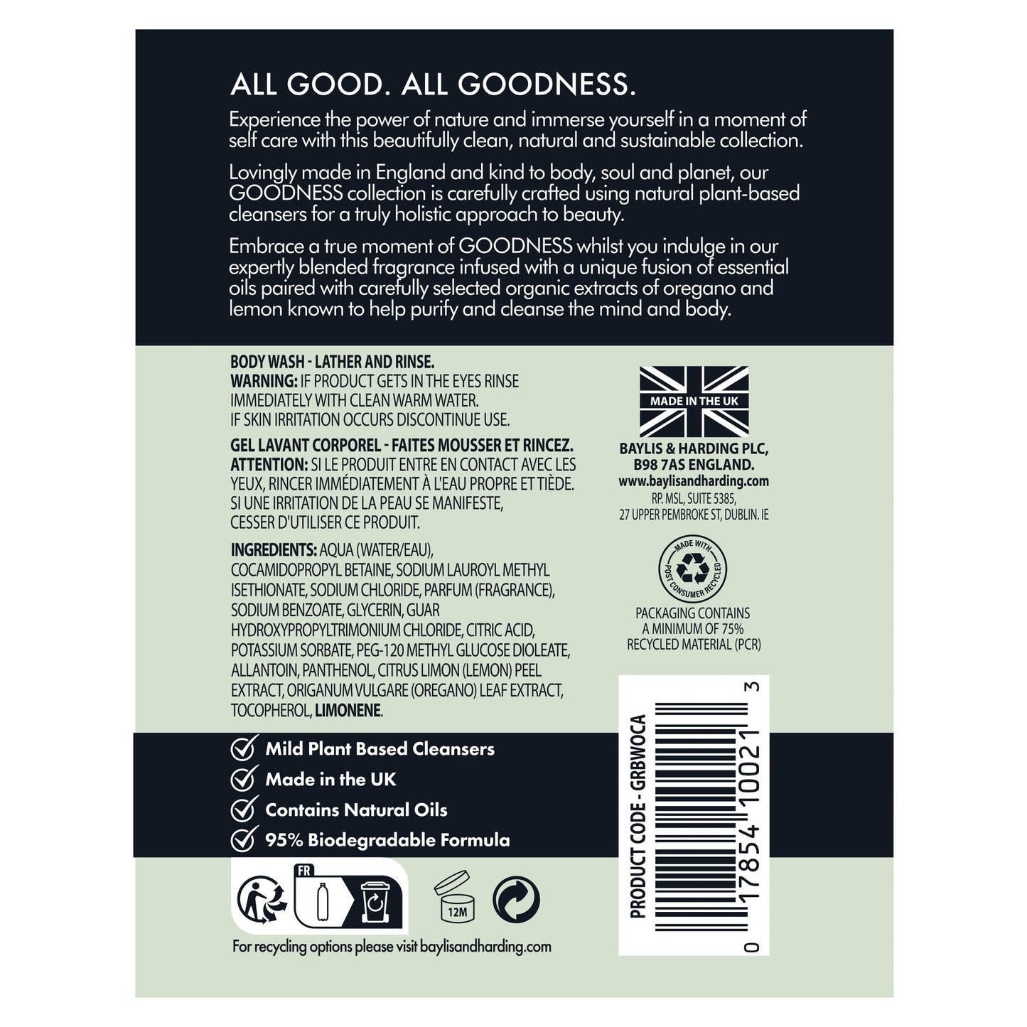 Baylis & Harding Liquid Body Wash Soap, Goodness, Oud, Cedar & Amber, 16.9oz/500ml - Medaid International