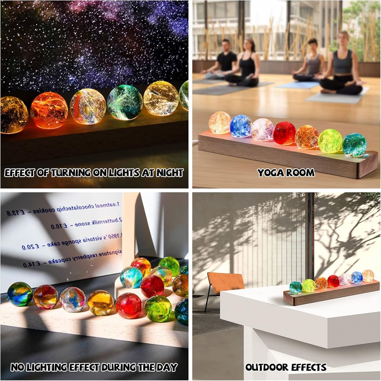 Glass Crystal Ball with Wood LED Lights Base 7 Balls