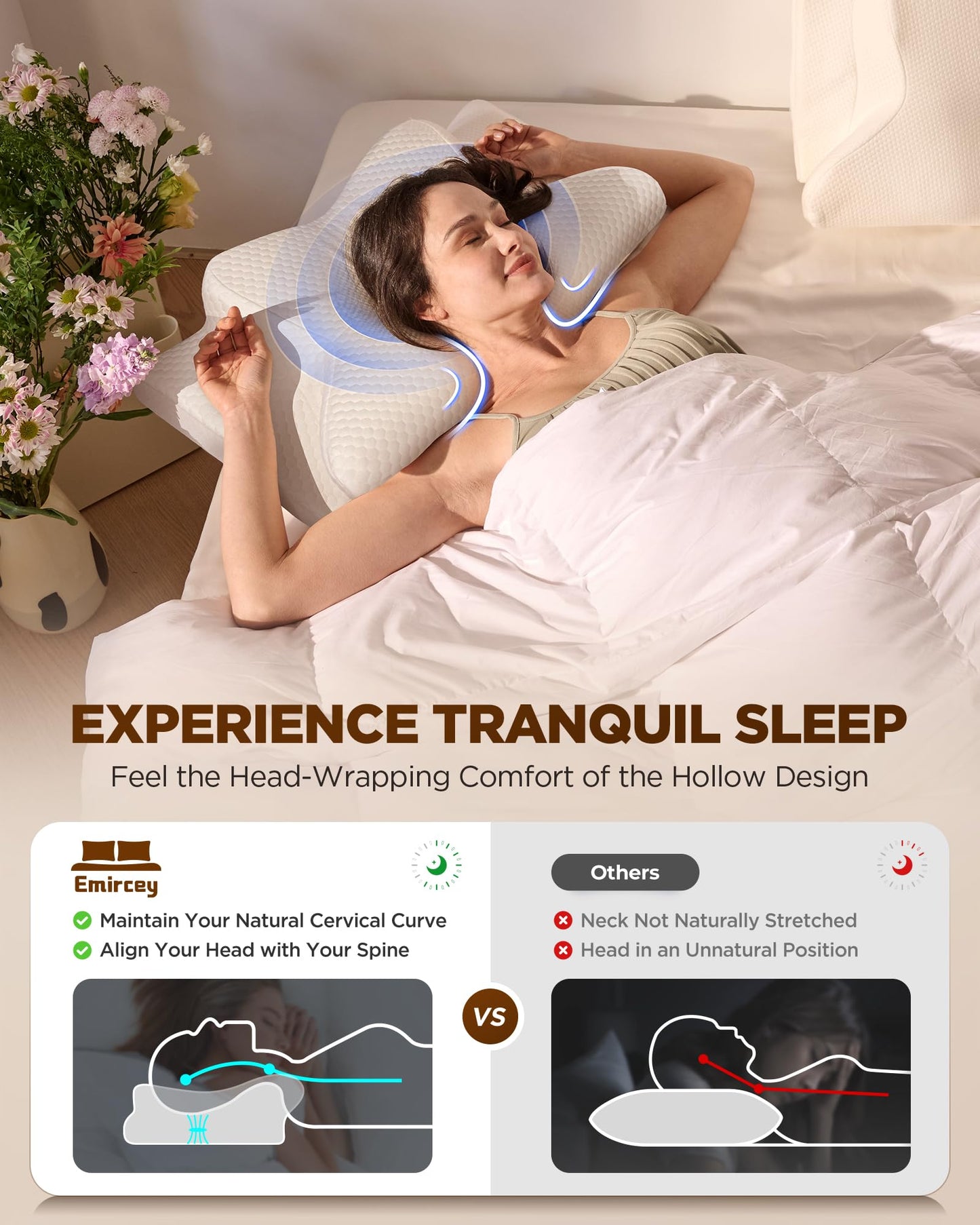 Dream Without Pain Cervical Neck Pillow for Sleeping, Ergonomic Side Sleeper Pillows for Adults, Cooling Orthopedic Pillow for Neck Relief Support, Memory Foam Pillows Back Stomach Sleepers - Medaid International