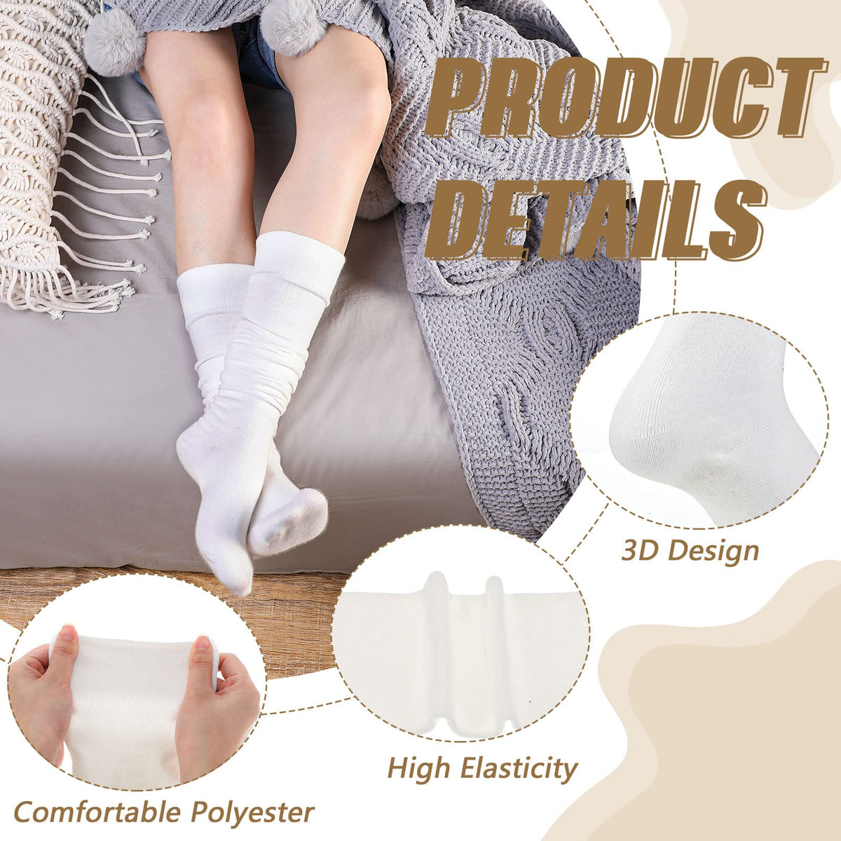 KASTWAVE Extra Long Socks, Thigh High Cotton Socks, 3 pair Extra Long Boot Stockings for Women