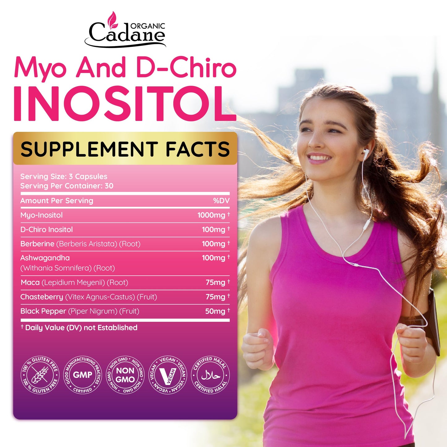 Organic Cadane Myo & D-Chiro Inositol Supplement | Formula with Ashwagandha, Maca, Chasteberry, Berberine & Black Pepper | Supports Women's Balance & Wellness | Vegan, Non-GMO - 90 Capsules - Medaid International