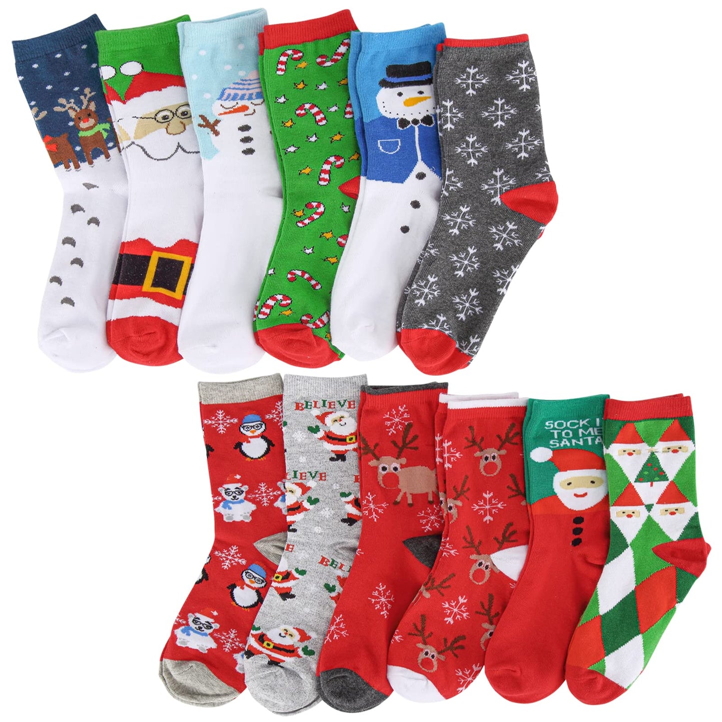 Twister.CK 12 Pairs Crew Christmas Holiday Socks,Cozy Funny Cotton Knit Xmas Soft Socks Winter Novelty Christmas Gift - Medaid International