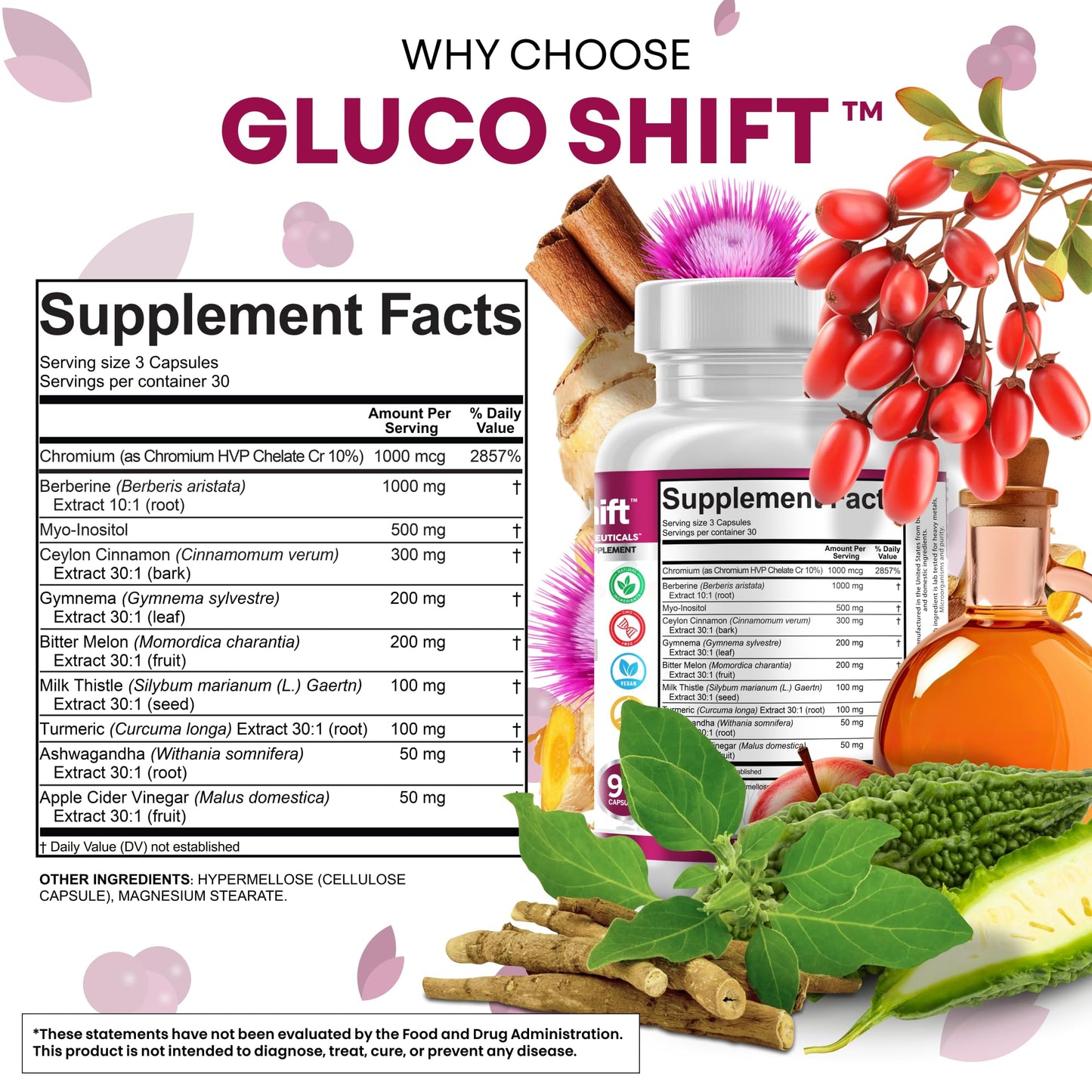 Clean Nutra Berberine Supplement with Ceylon Cinnamon Myo-Inositol Gymnema Bitter Melon & Chromium | Berberine HCI Root Extract Complex | 90 Capsules | Vegan, Gluten-Free, Non-GMO - Medaid International