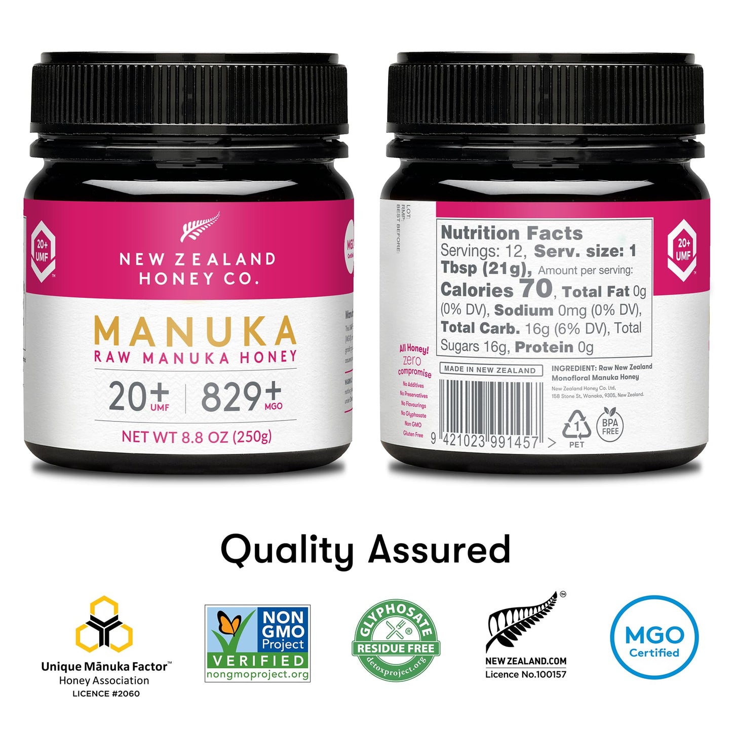 New Zealand Honey Co. Raw Manuka Honey UMF 20+ / MGO 829+ | UMF Certified Raw Medical Grade Honey | 8.8oz - Medaid International