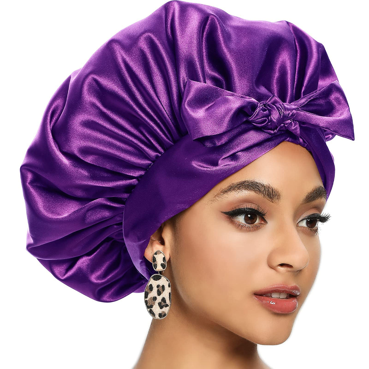Satin Bonnet for Black Women, KASTWAVE Jumbo Silk Bonnet for Curly Hair, Silk Hair Wrap for Sleeping, Satin Bonnet with Stretchy Tie Band, Silk Bonnet for Curly Hair Wraps for Sleeping (Black)