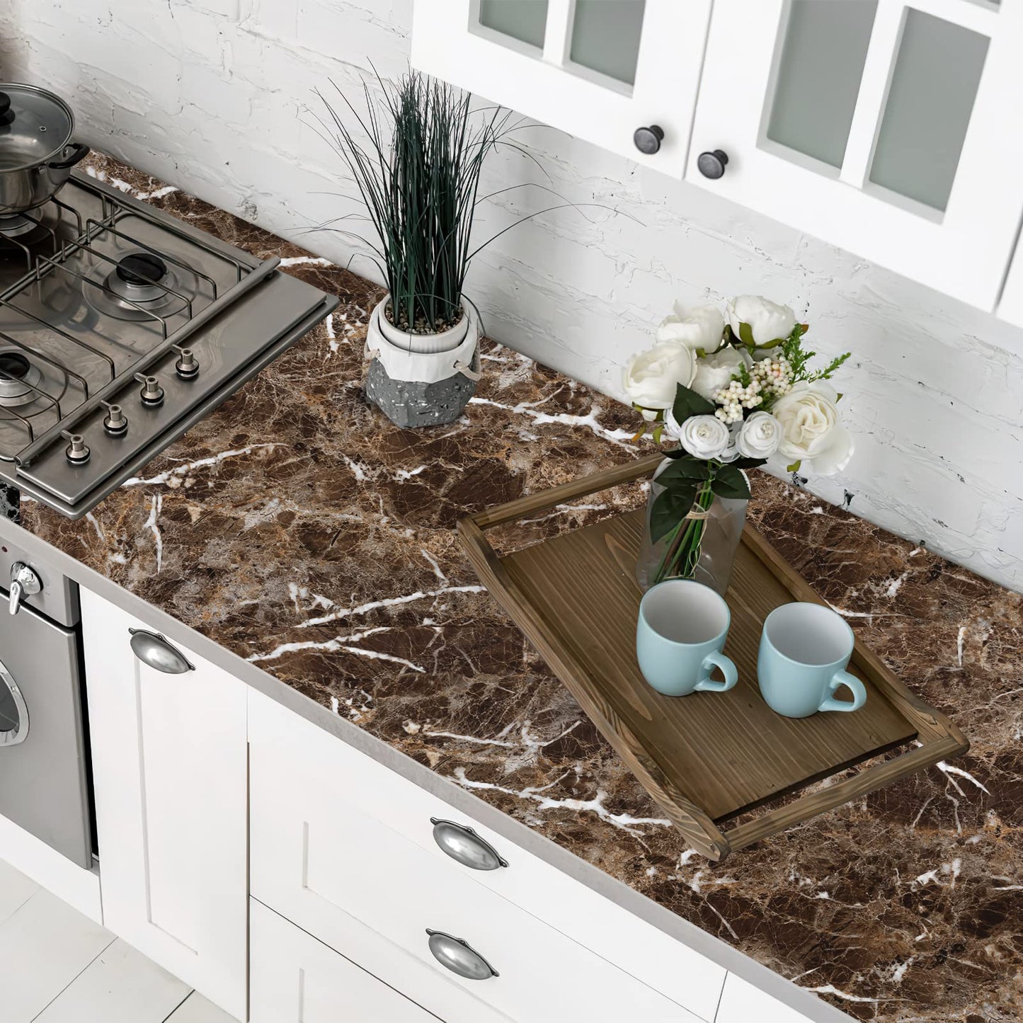 Arthome Brown Marble Paper,15.7x122 inch Self Adhesive Wallpaper Waterproof PVC Vinyl, Oil Proof, Vinyl Paper for Furniture Cover Surface,Countertop,Kitchen,Shelf Liner - Medaid International