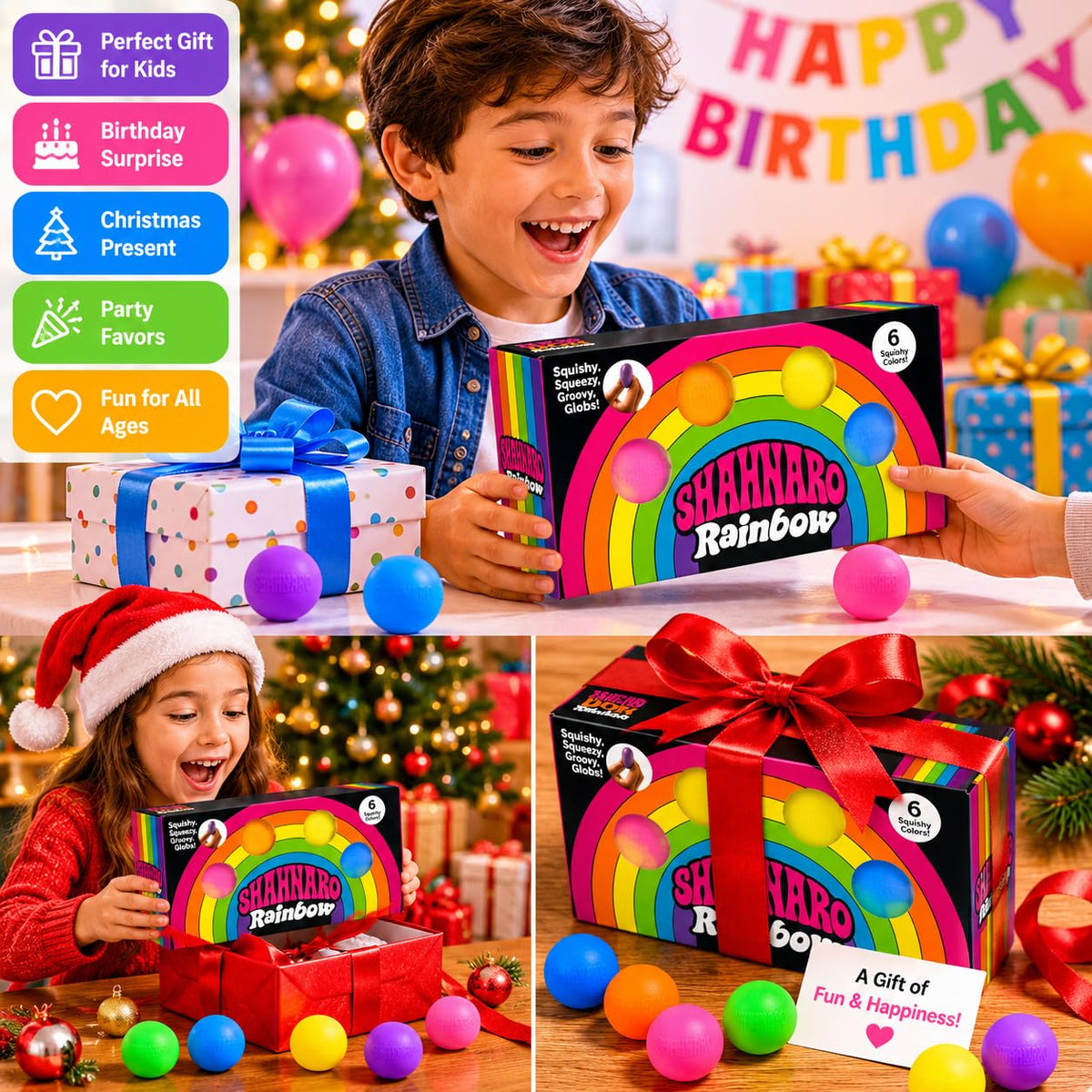 Rainbow Stress Balls 6 Pack for Kids & Adults, Mini Soft Squeeze Stress Balls, Sensory Fidget Toys, Colorful Stress Balls, Classroom Rewards, Party Favors, Birthday Gifts, Desk Toy