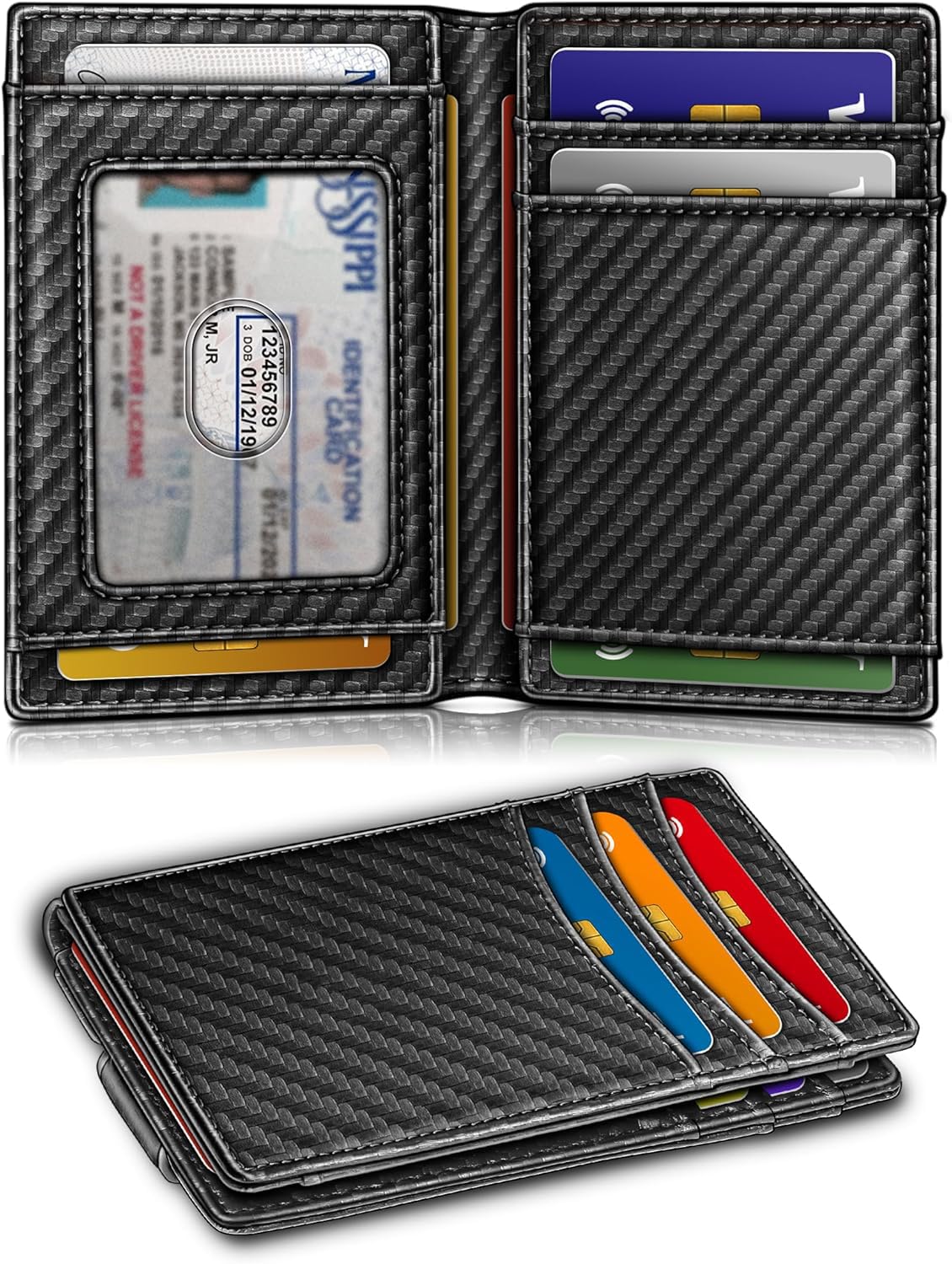 KASTWAVE Magnetic Closure Slim Wallet - Genuine Leather RFID Blocking Front Pocket Wallet for Men - Holds 12 Cards with Money Clip - Minimalist & Secure Design